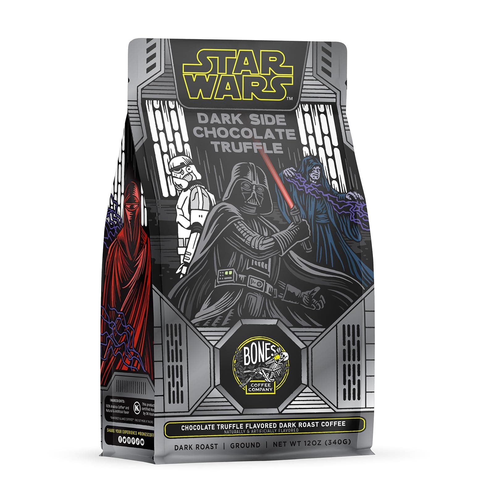 Bones Coffee Company Dark Side Chocolate Truffle Ground Coffee Beans Chocolate Truffle Flavor | 12 oz Flavored Coffee Dark Roast Gourmet Star Wars Inspired Coffee (Ground)