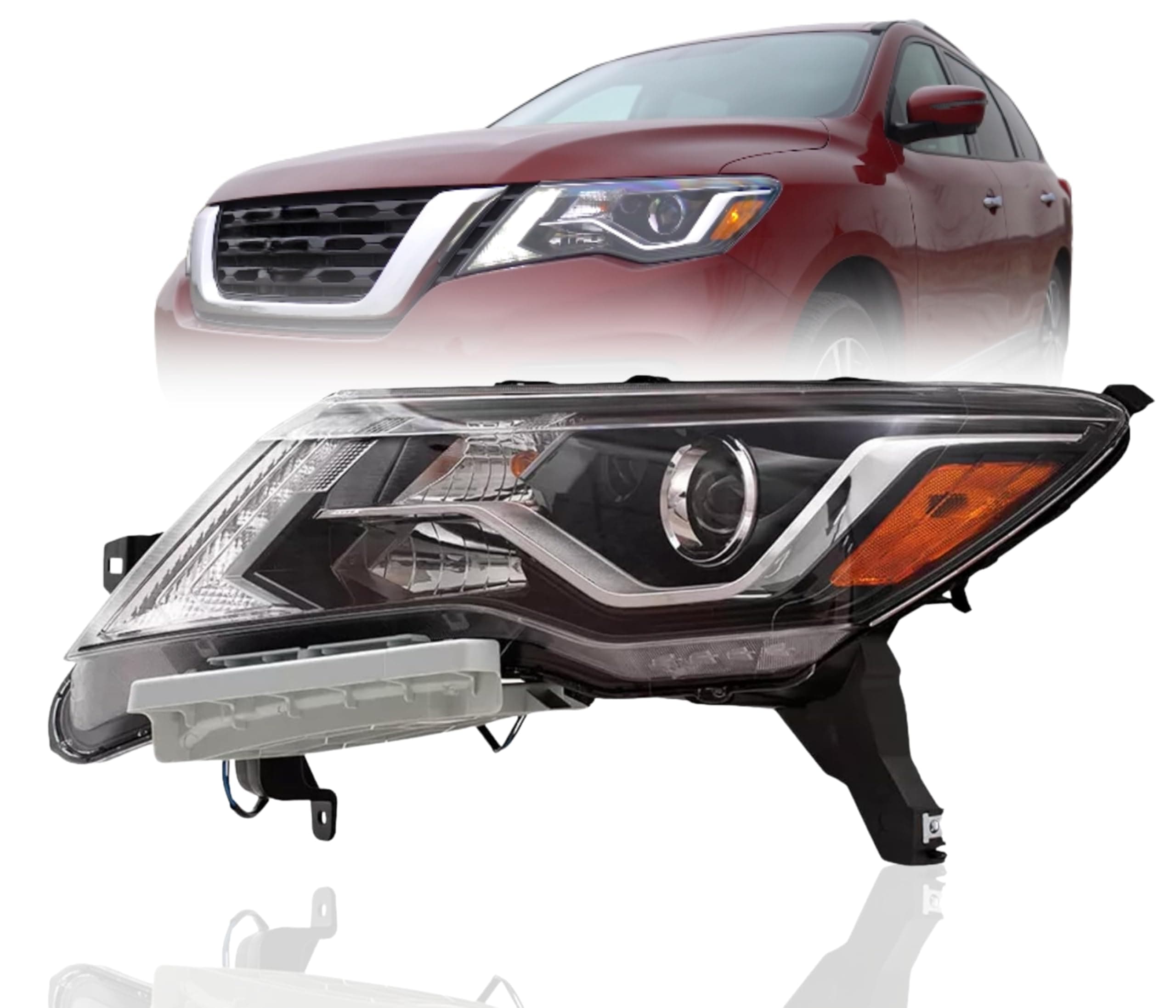 Headlamp Replacement For Nissan Pathfinder 2017-2020 S, SV | 2017-2018 SL Halogen Headlight Assembly with Bulbs Left Side/Driver Side Partslink: NI2502252C / OEM: 26060-9PF9A CAPA Certified