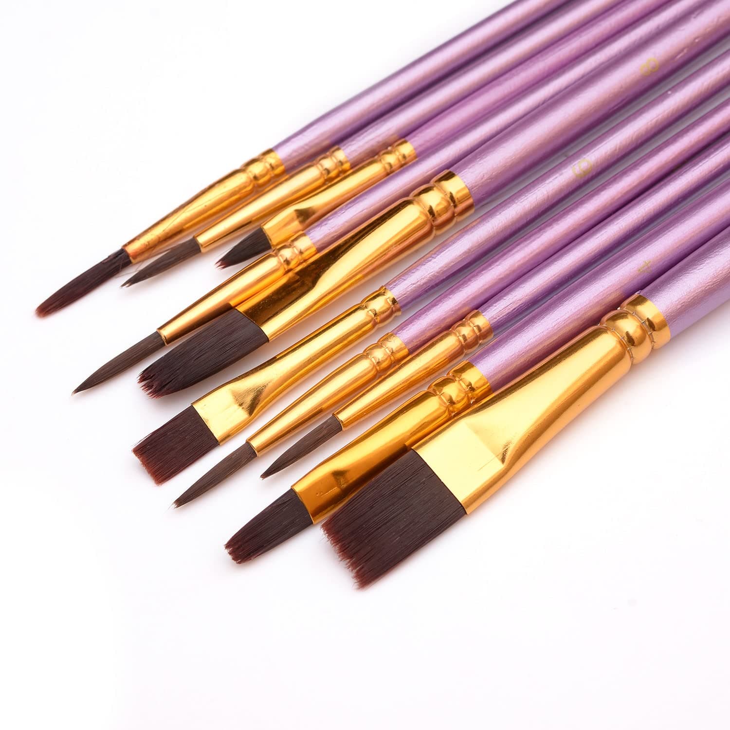 Paint Brush Set, 10 Pcs Paint Brush Set,10 Sizes Nylon Hair Artist Painting Brush Kit for Acrylic, Oil Watercolor, Face Nail Body Art, Miniature Detailing & Rock Painting (Purple)