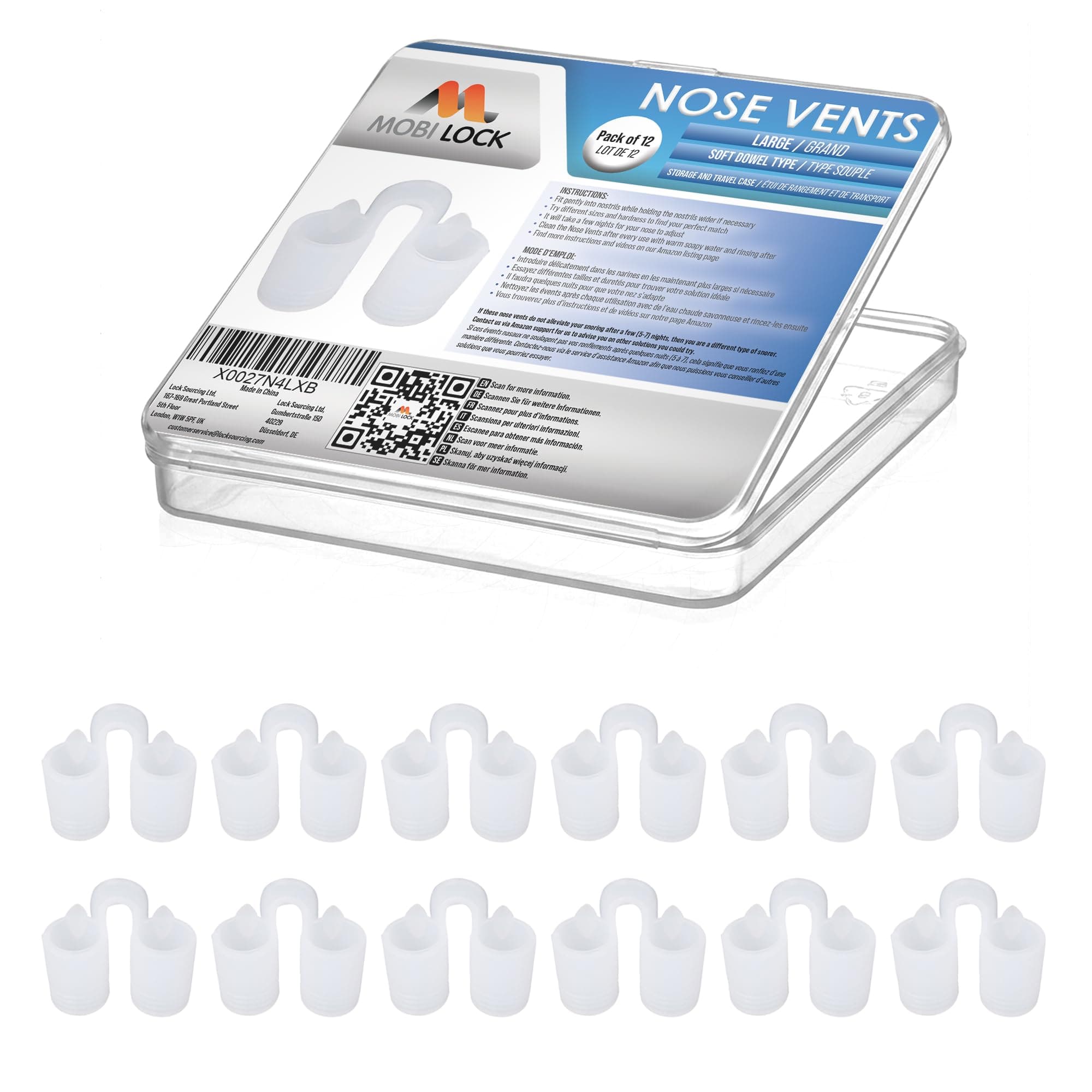 Nose Vent Sinus Relief Dilator (Pack of 12 Large Size) Soft Vents - A Simple Solution for Nasal Snorers - Reusable Snoring Device to Enjoy a Peaceful Night's Sleep - by Mobi Lock