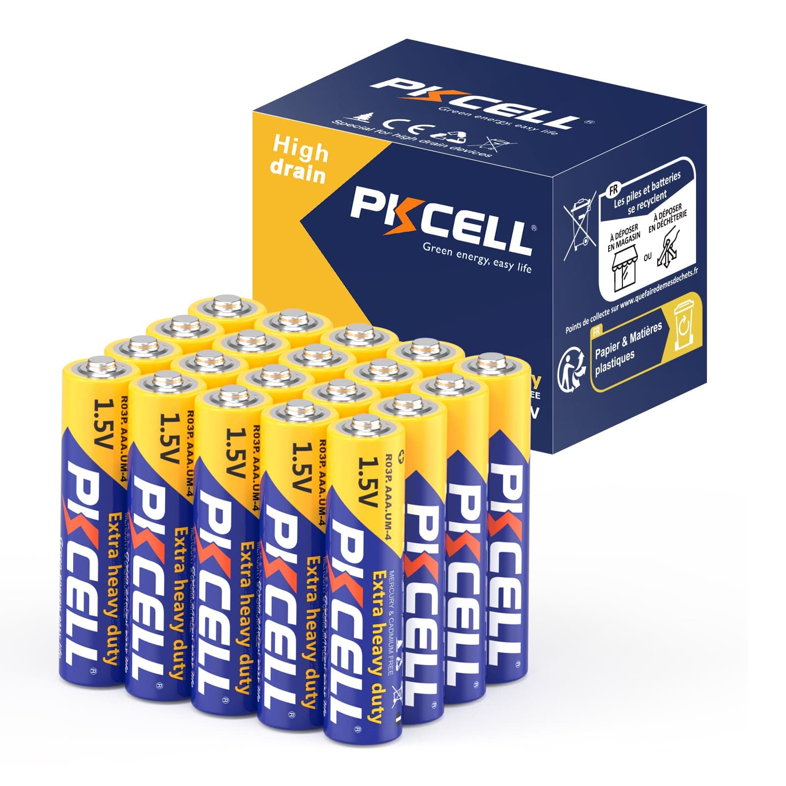 AAA Batteries 20 Pack, Triple A Batteries, 1.5V High-Performance Carbon Battery for LED Candles Clock Remote Controls Flashlights