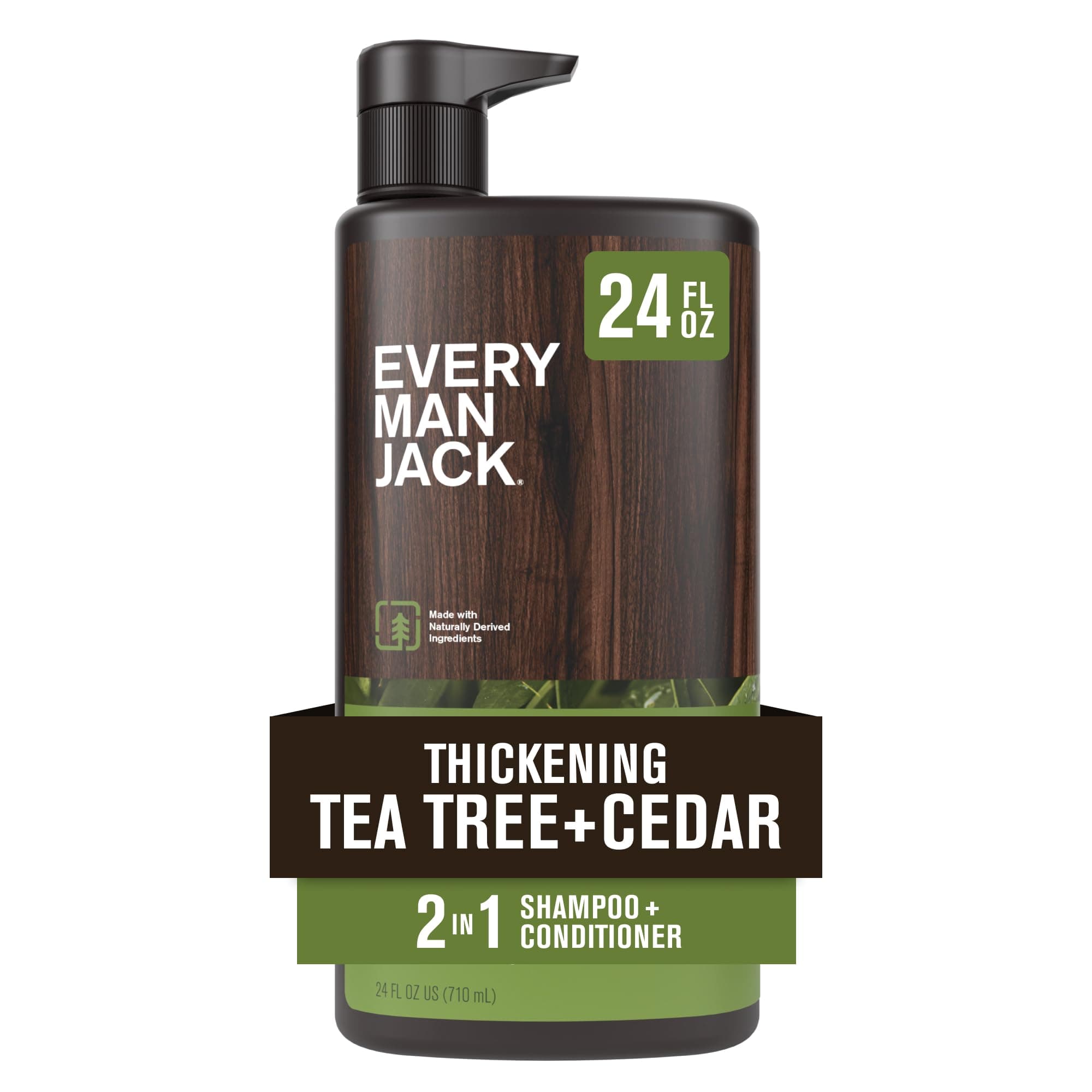2-in-1 Men's Thickening Shampoo + Conditioner - Tea Tree + Cedar - Free of Sulfates, Parabens, Phthalates, Dyes - 24oz -1 Bottle