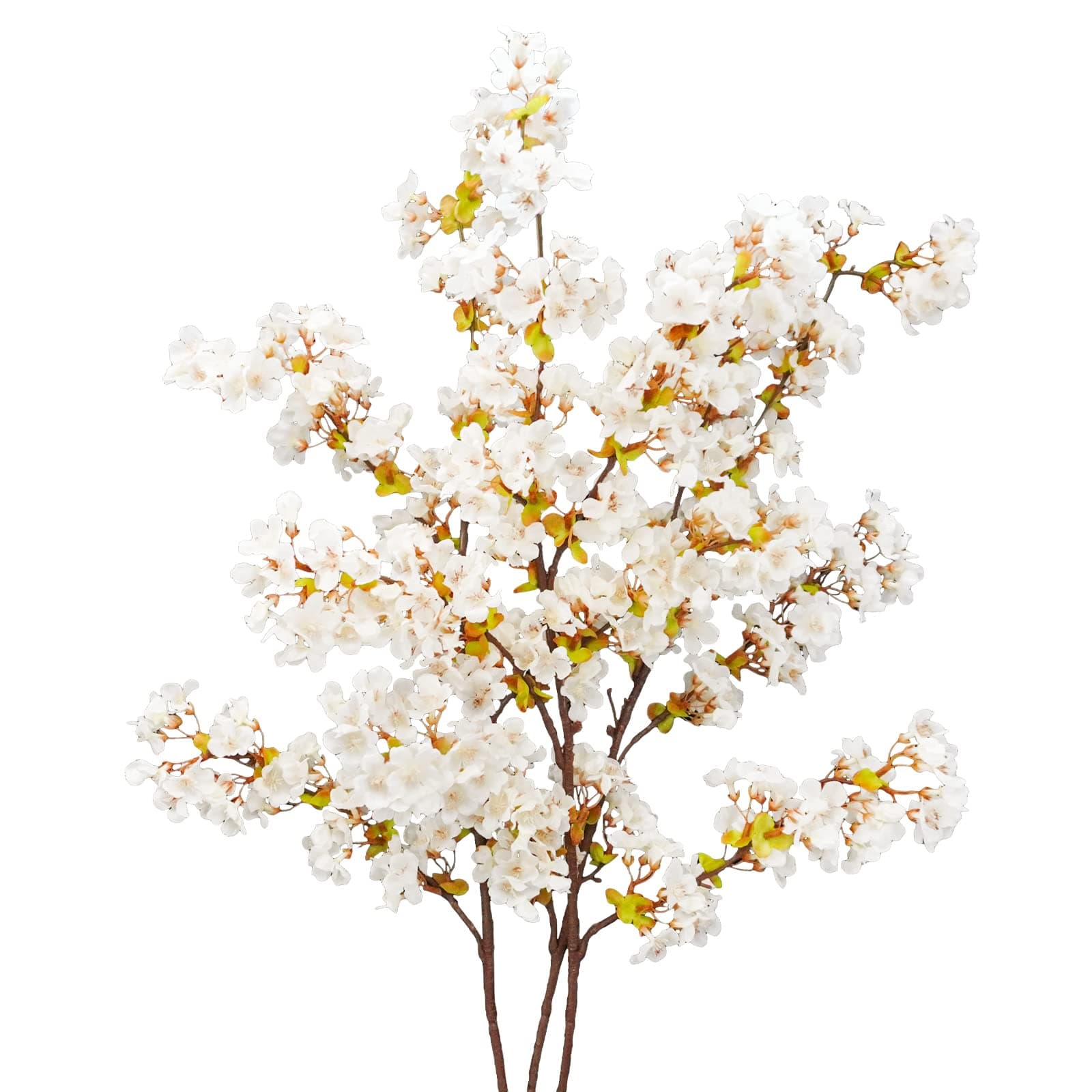 Uieke Silk Cherry Blossom Branches, 39.3in Artificial Cherry Blossom Tree Stems, Fake Plum Blossom Flowers Arrangement for Wedding Home Japanese Decor, Set of 3, White