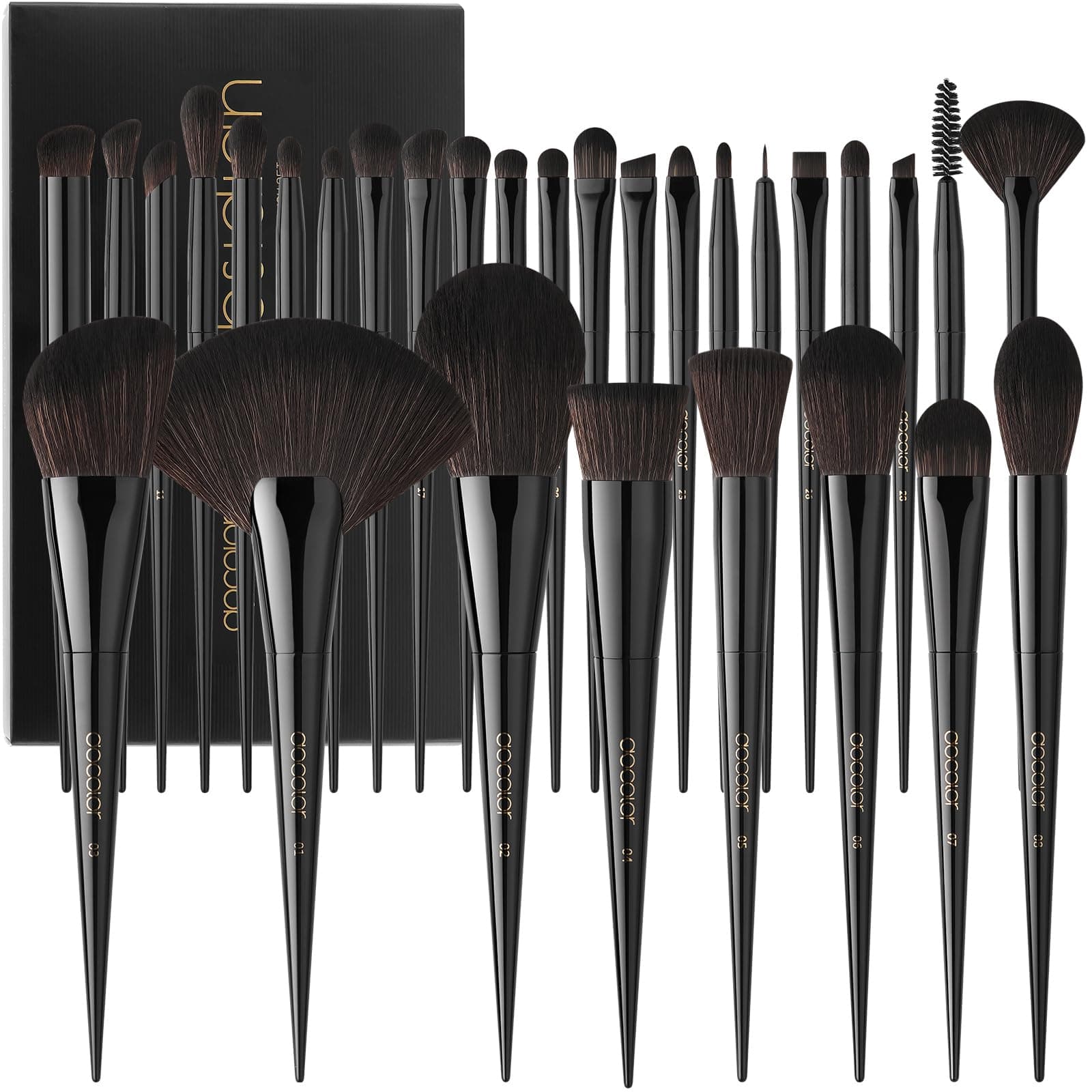 Docolor Makeup Brushes 30 Pieces Professional Makeup Brush Set Premium Synthetic Hair Kabuki Face Blush Eyeshadow Foundation Powder Cosmetic Make Up Brush Kit, Black Obsidian Series