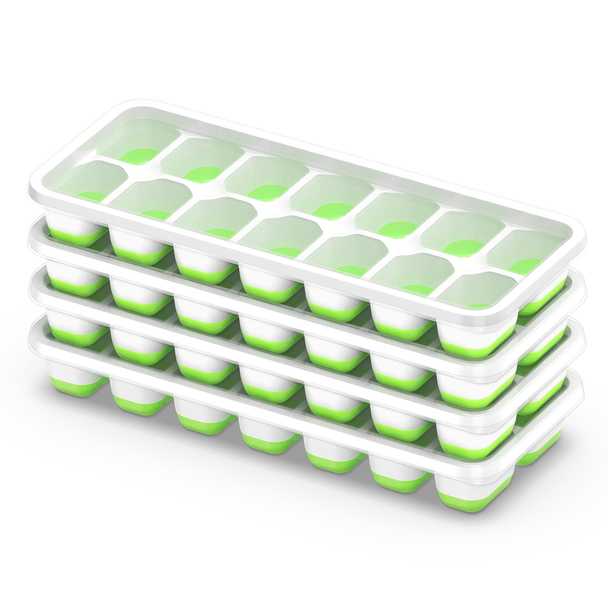 Ice Cube Tray with Lid, 4 Packs 56 Cubes Durable Stackable Ice Cube Trays for Freezer with Removable Lids, Easy-Release Plastic & Silicone Ice Tray for Cocktail, Coffee