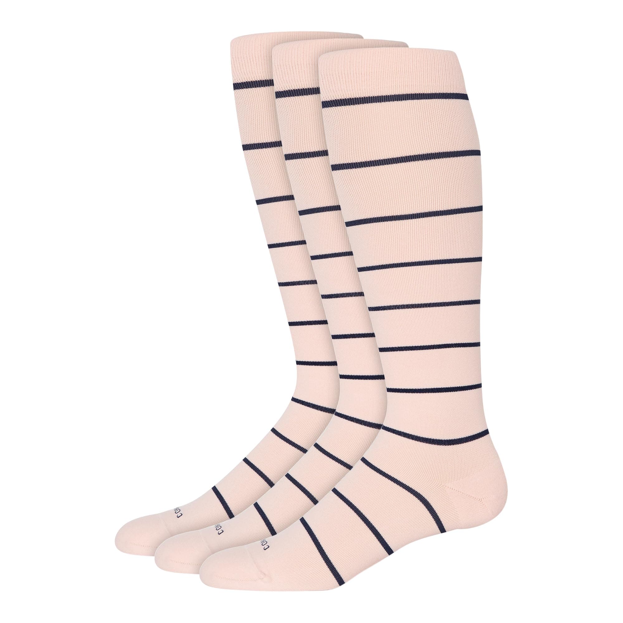 Comrad Nylon Knee High Socks - 15-20mmHg Graduated Compression Socks - Soft & Breathable Support Unisex Socks, Rose/Navy Stripe - 3 Pack, Medium