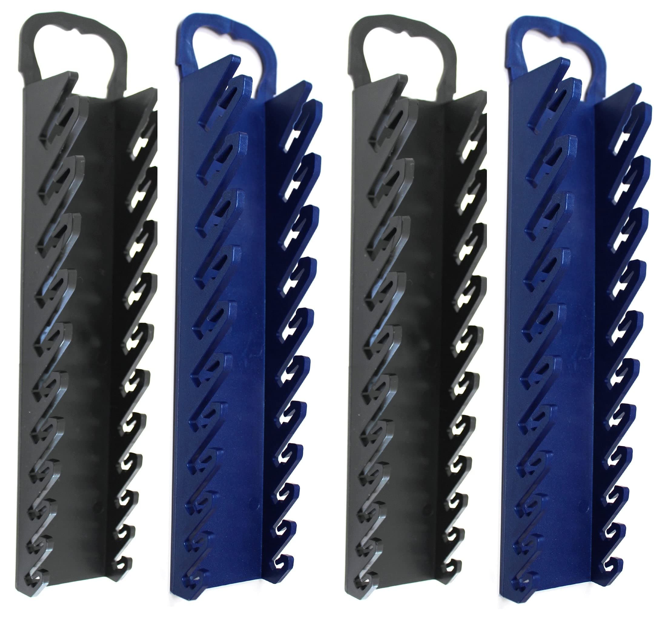 JSP Manufacturing 11-Tool Gripper Wrench Organizer Tool Tray Kit for Stubby or Line Wrenches (4 Piece Kit, Black & Blue)
