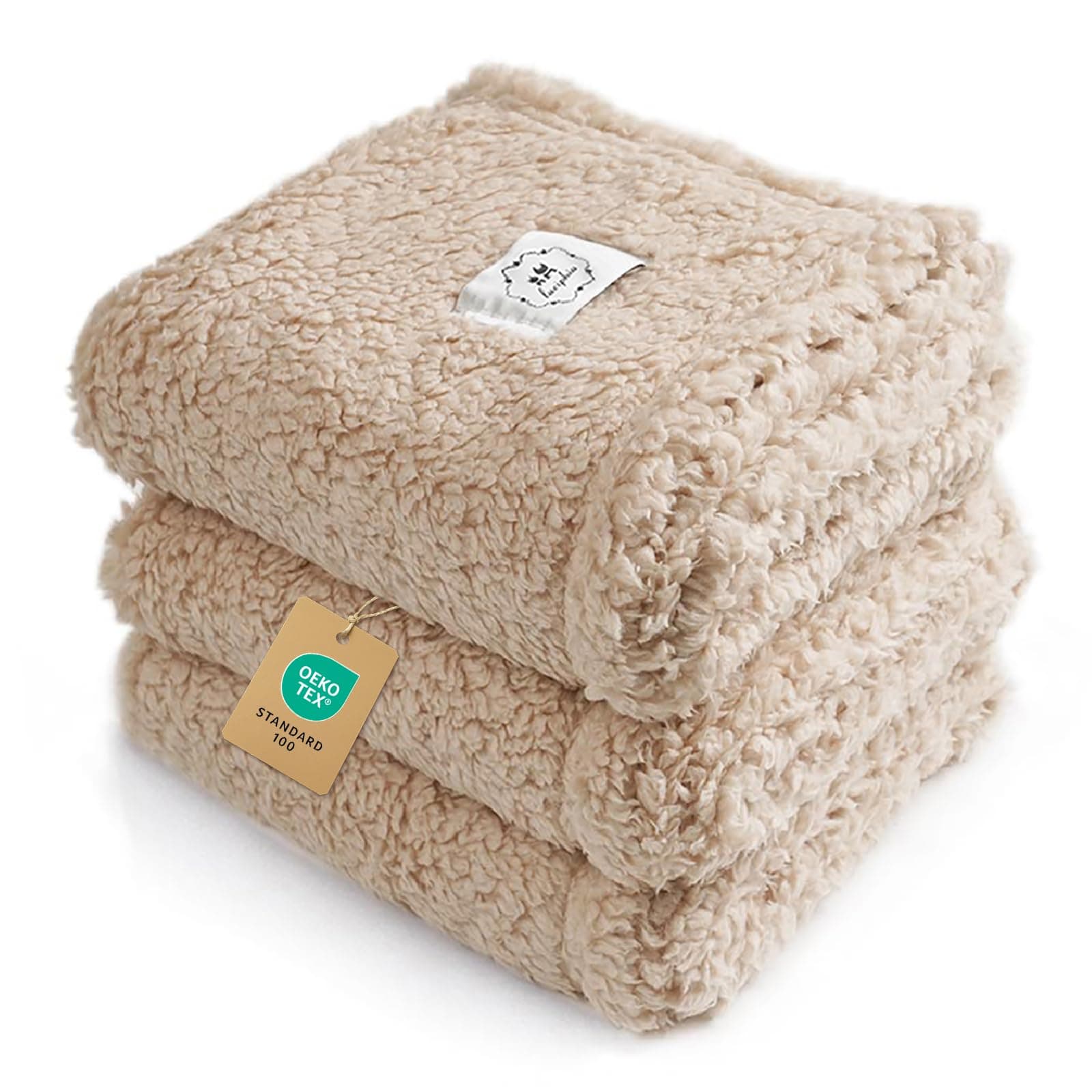 1 Pack 3 Calming Blankets Fluffy Premium Fleece Pet Blanket Soft Sherpa Throw for Dog Puppy Cat Beige Small (23" x16'')