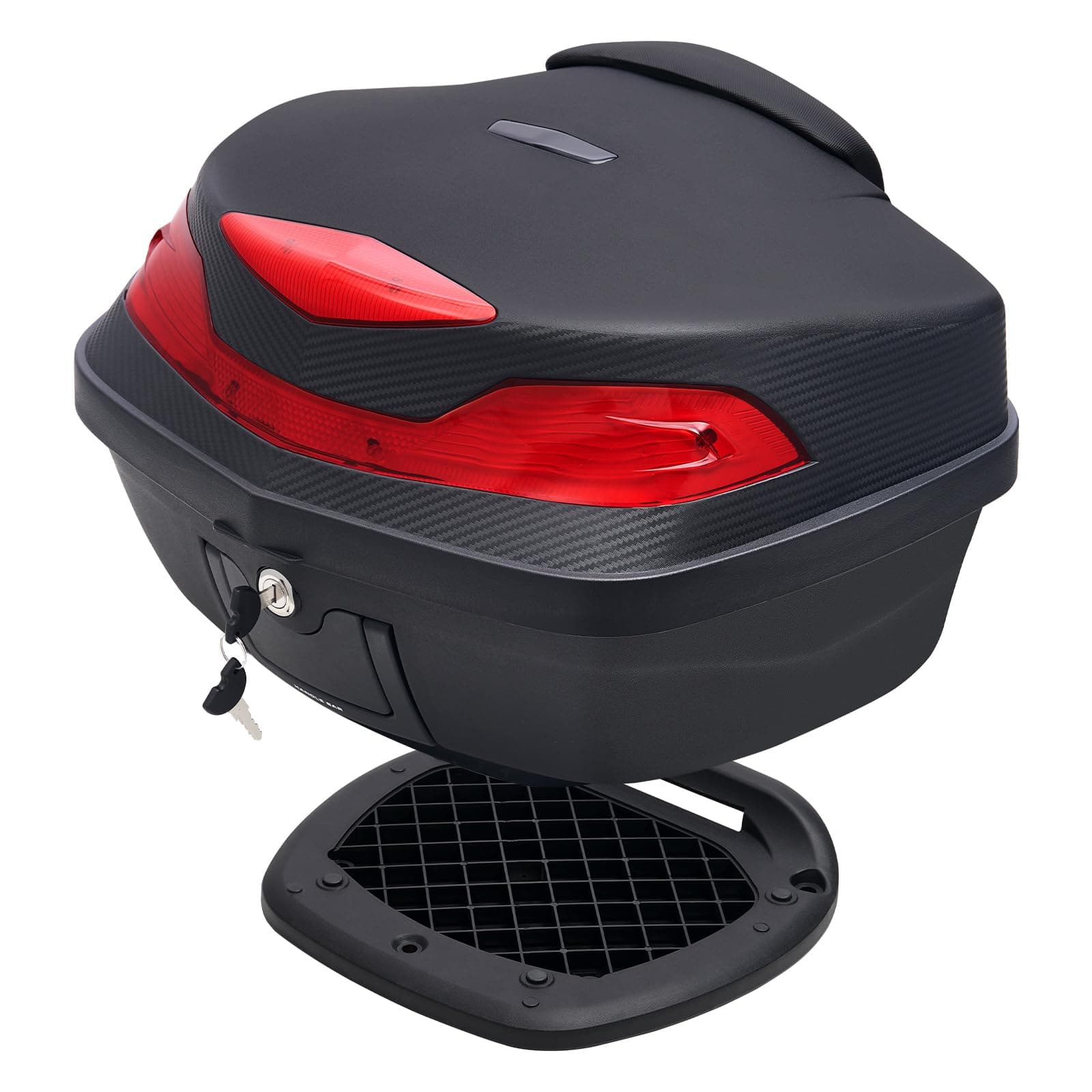 Comie Motorcycle Tour Tail Box Trunk Luggage Top Lock Storage Carrier Case w/soft backrest&handle - 48L Capacity - Can Store Helmet (Black)