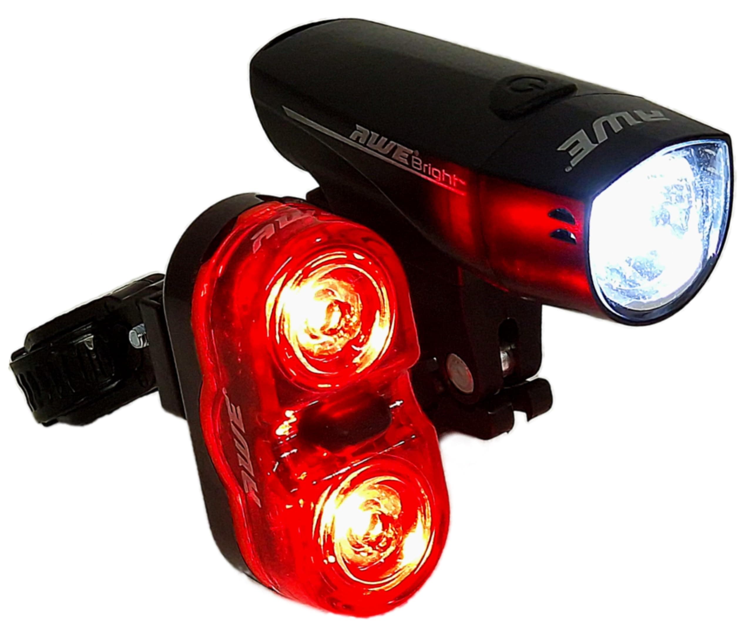 AWE® AWEBright™ 140 Lumens Bike Light Set, Super Bright Front LED & 2 0.5W Rear LED's, 111 Hours Running Time* *SEE 360 VIDEO*