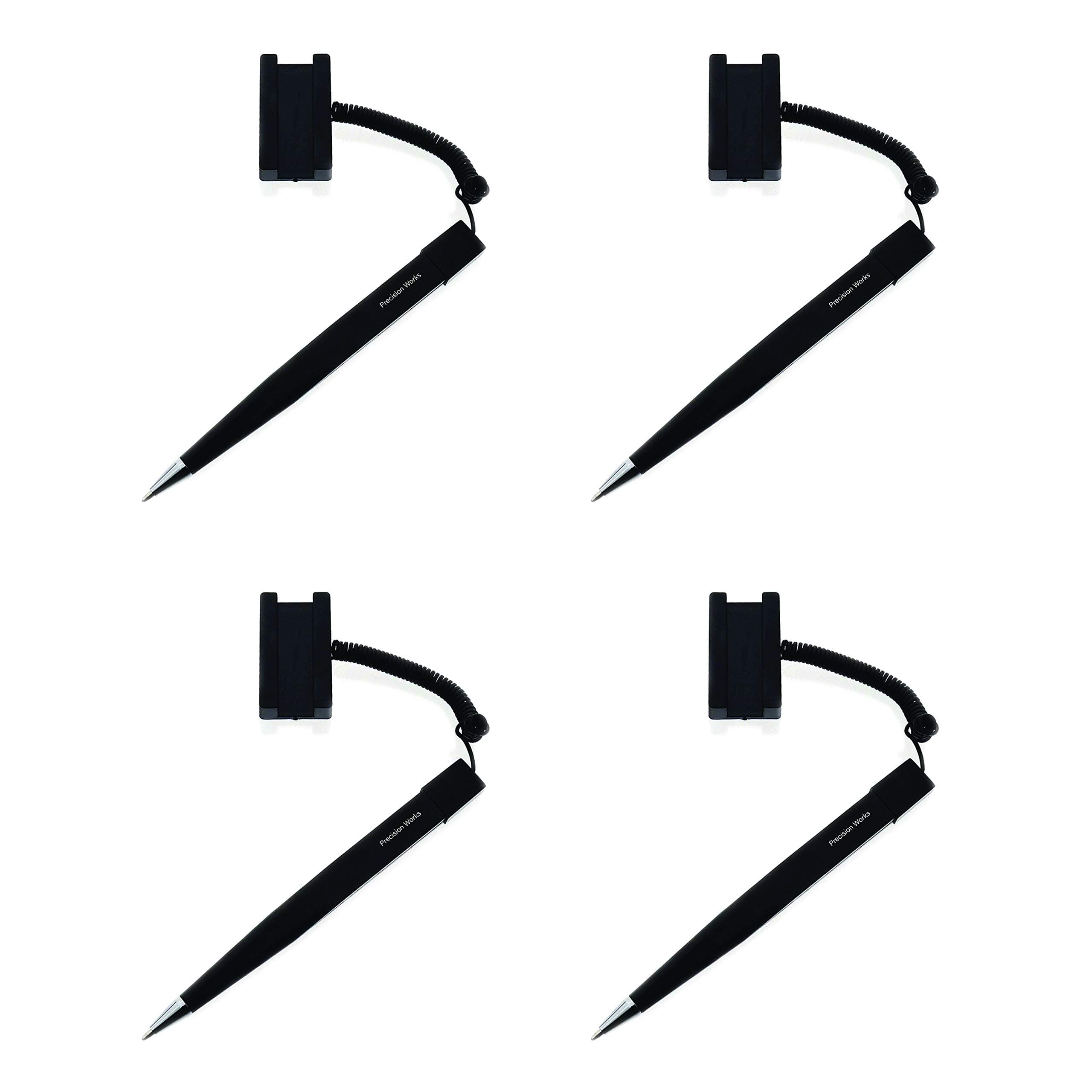 Secure Counter Pen With Adhesive Base & Plastic Coil - Black Ink - Medium Point (4 Pack)