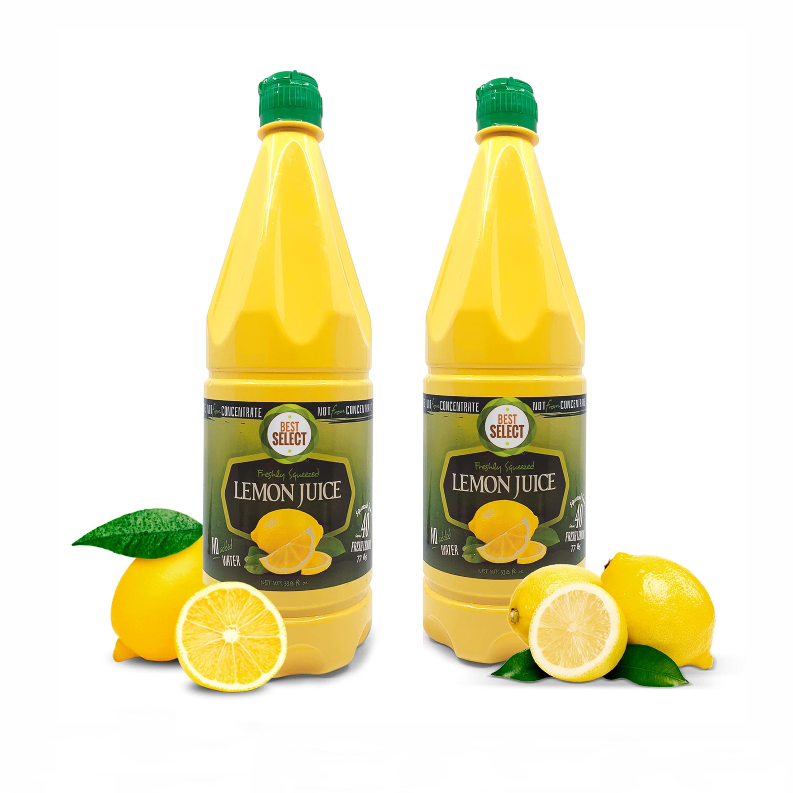 2 Pack 100% Lemon Juice 33.8 Oz - No Added Water - Fresh Squeezed Lemon Juice Not From Concentrate - Approximately 40 Lemons Fresh in Each Bottle - Kosher - Healthy Drinks & Citrus Zest - Best Select