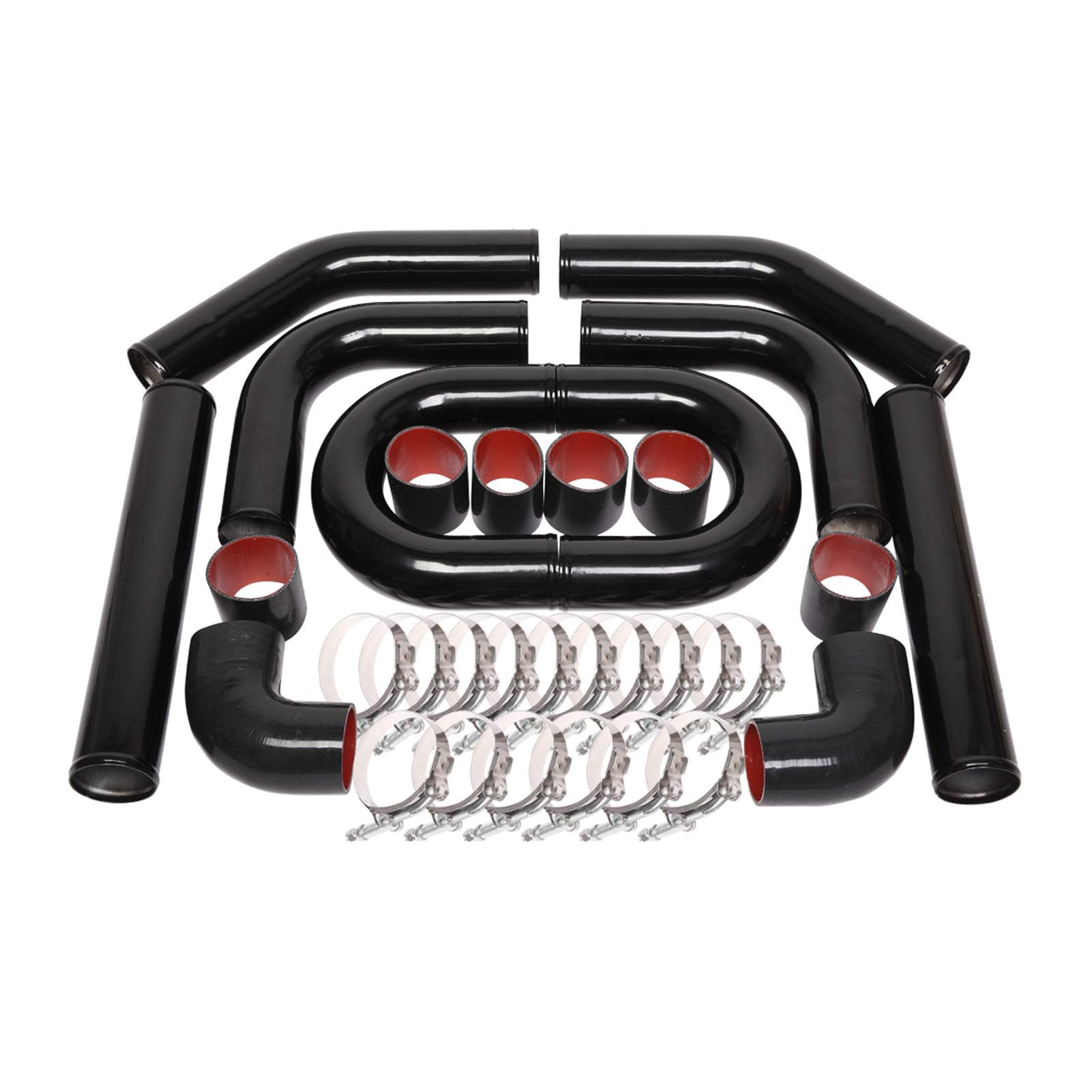 8PCS Universal Aluminum 3 Inch Intercooler Piping U-Pipe Black Kit & T-Bolt Clamps & Black Coupler (3 Inch)