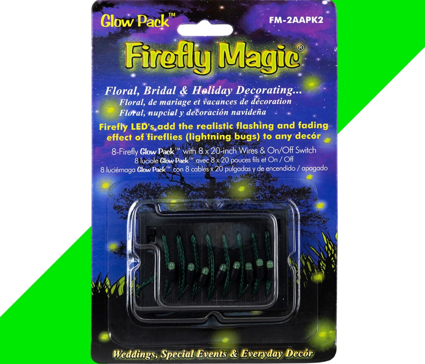 Glow Pack (Battery Powered) Floral Centerpiece Firefly, Lightning Bug, Fairy Lights. Patented to Mimic Real Fireflies: 8 Green LEDs