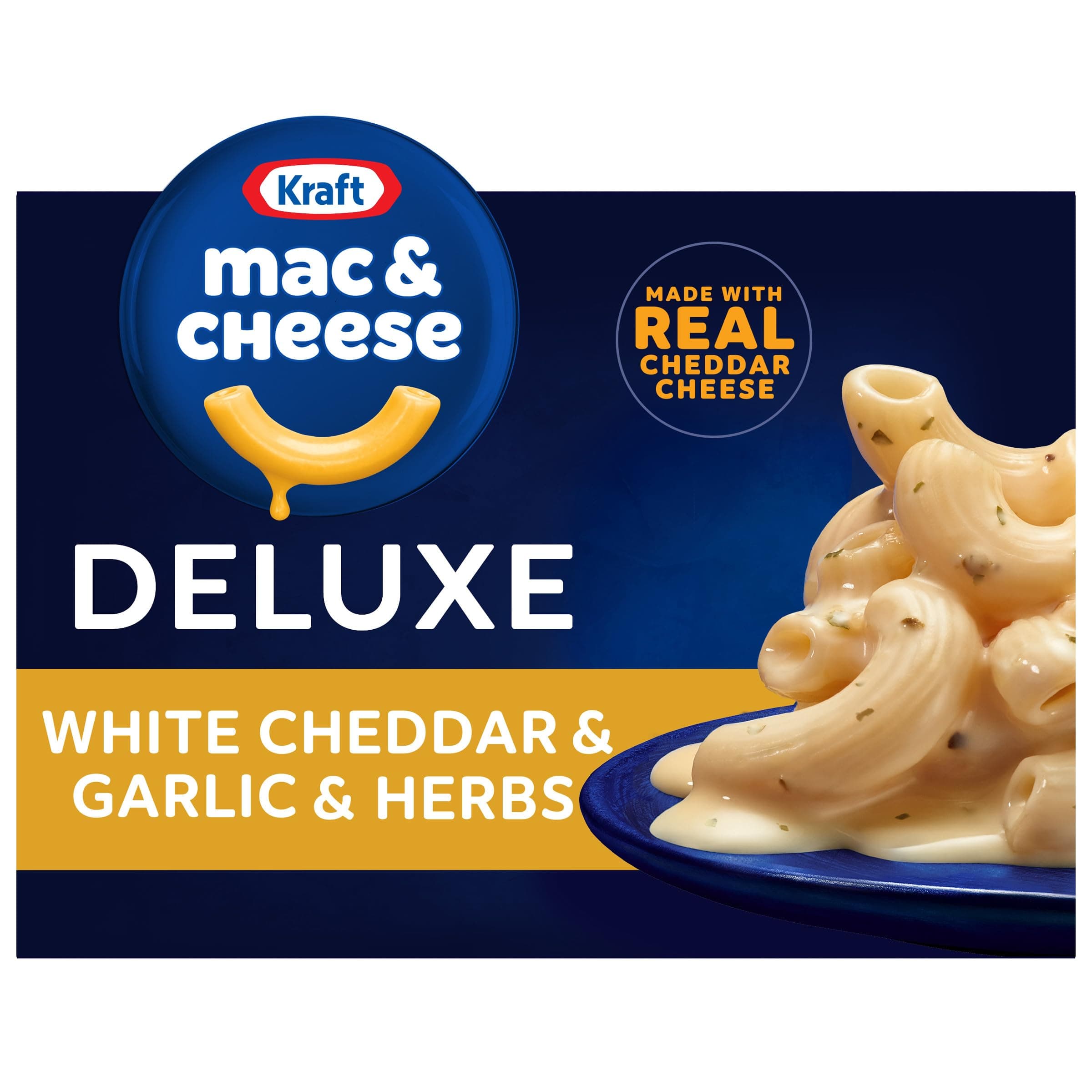 Kraft Deluxe White Cheddar & Garlic & Herbs Mac & Cheese Macaroni and Cheese Dinner, 11.9 oz Box
