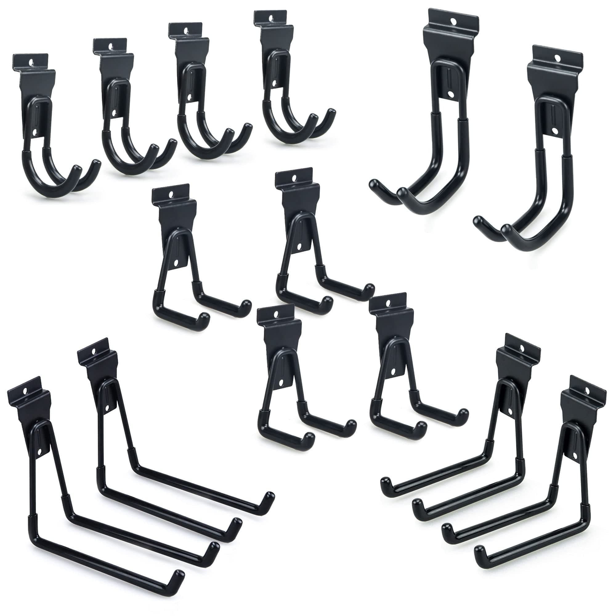 Slatwall Hooks, Slat Wall Accessories Multi Size Garage Hooks Storage Utility Hanging Hooks Wall Mount Tool Holder for Ladder Garden Tools (14 Pack, Black)