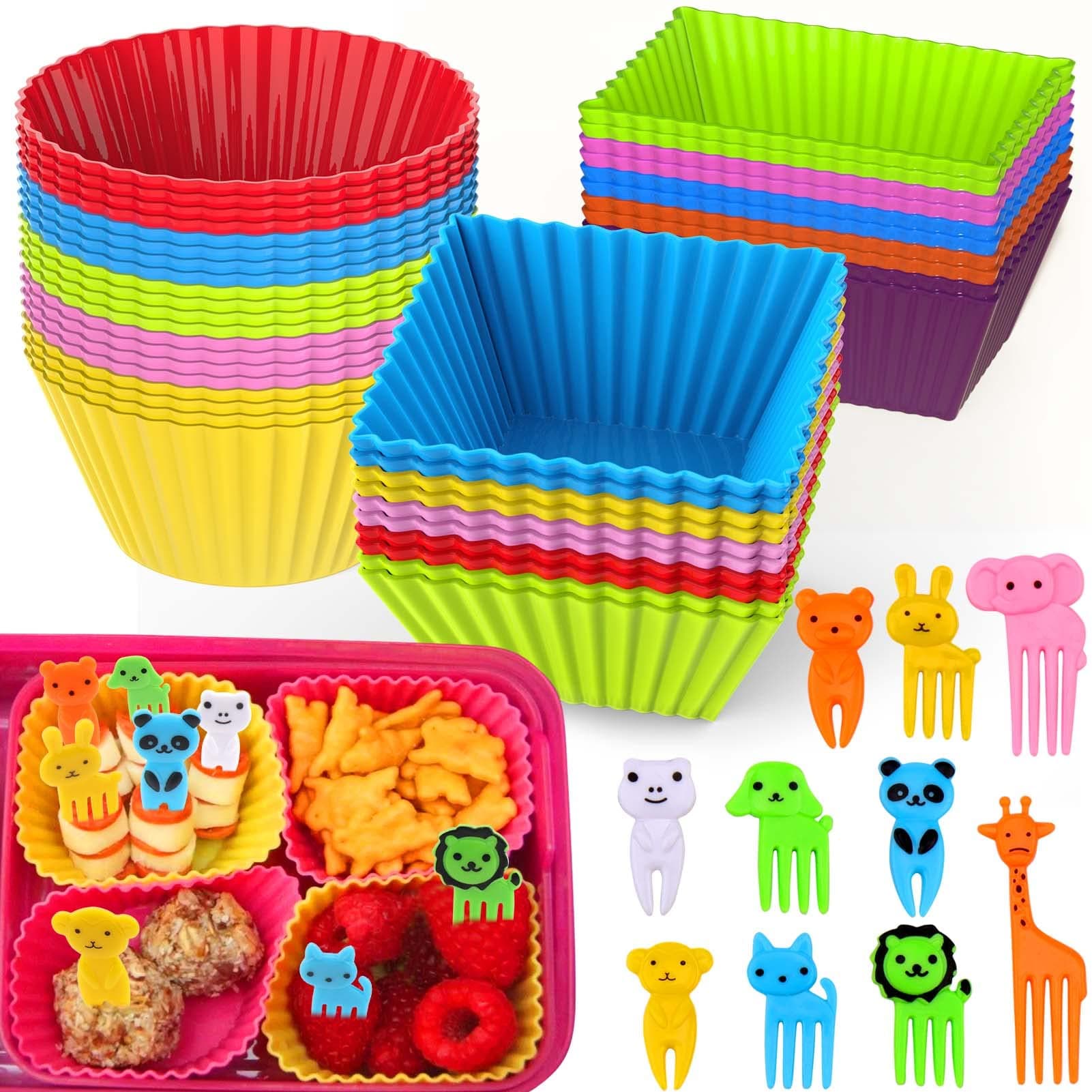 XANGNIER 60 PCS Bento Box Accessories: Silicone Lunch Box Dividers & Animal Food Picks for Kids, BPA Free