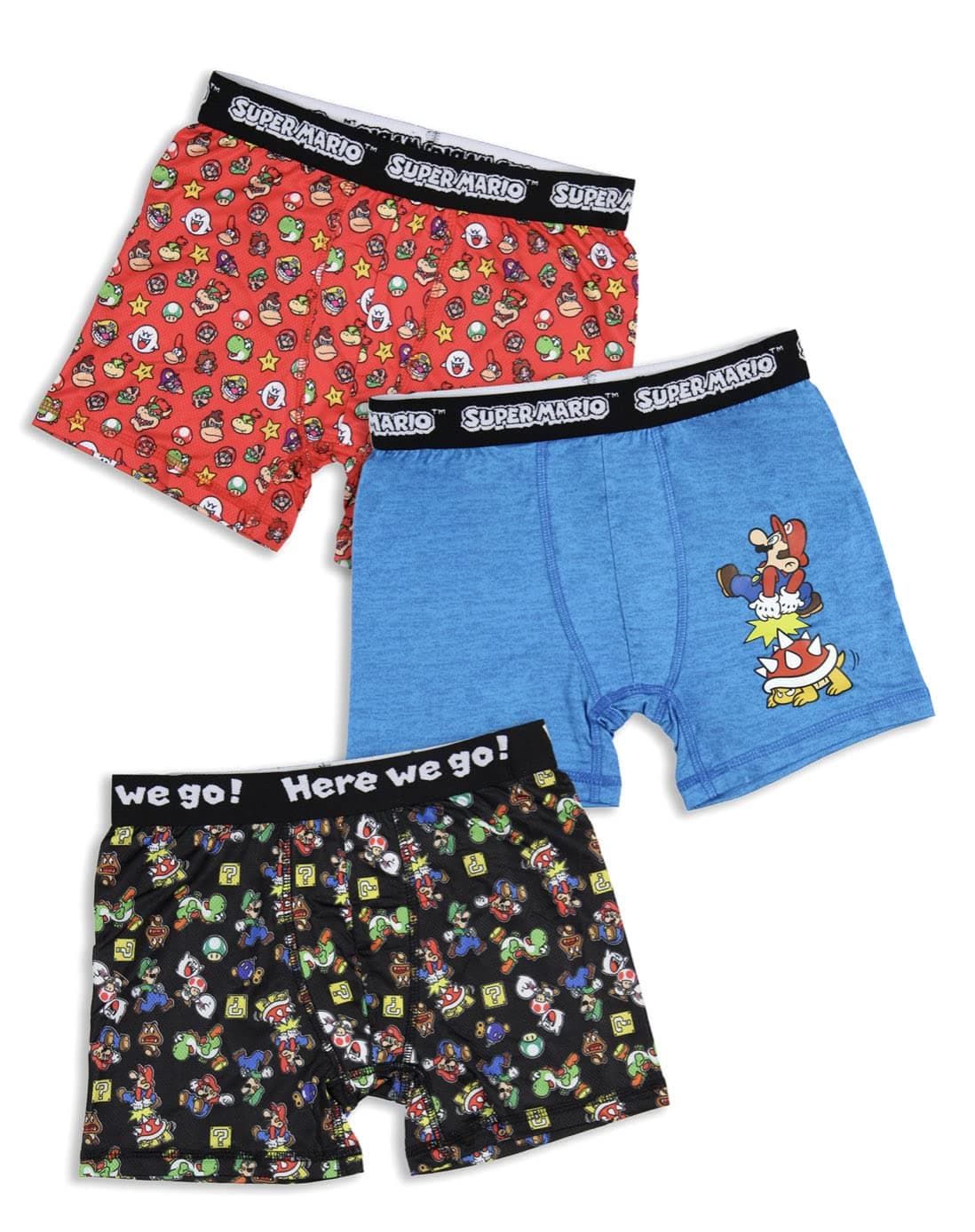 Super Mario Bros Boys Character 3 Pack Athletic Boxer Briefs
