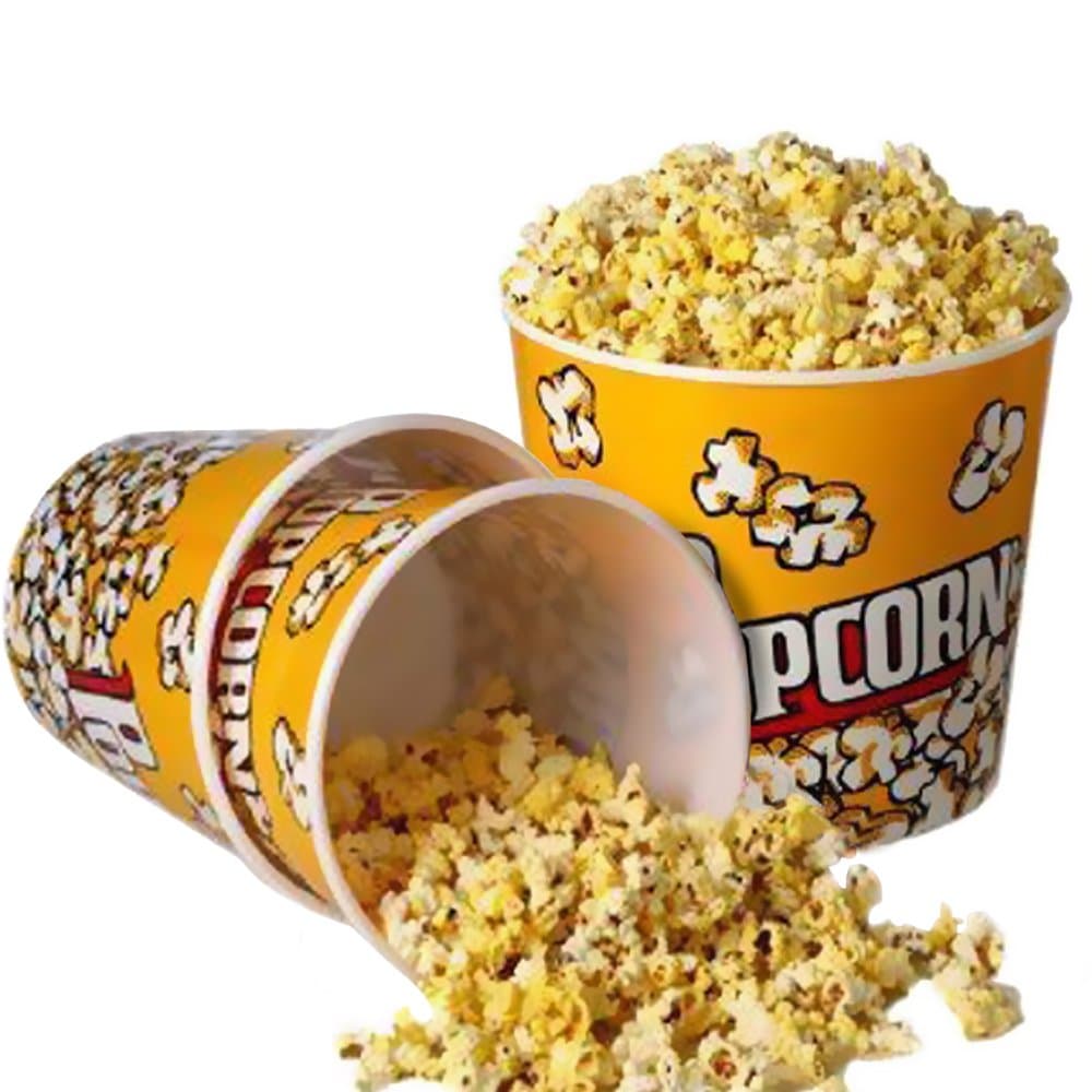 Retro Style Plastic Popcorn Containers for Movie Night - 7.25" Tall x 7.25" Top Diameter