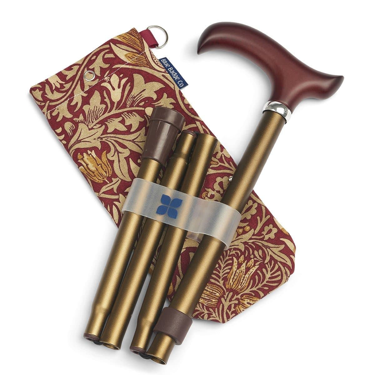 Blue Badge Bronze Adjustable Folding Walking Stick and Stylish Storage Bag, Bronze/William Morris Snakes Head