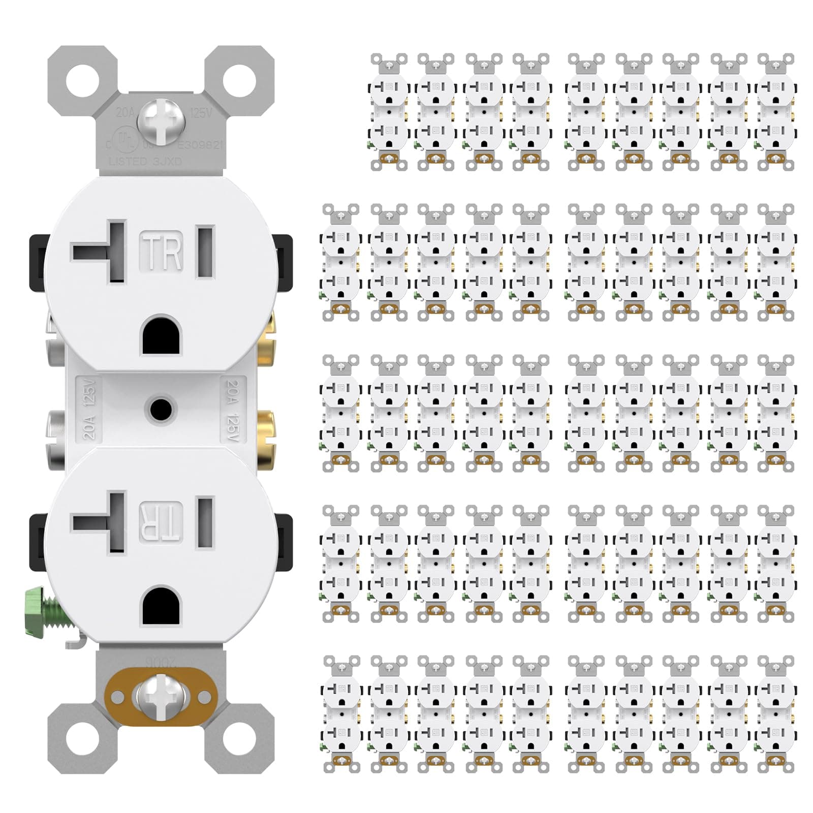 AIDA 20 amp Outlet Duplex Electrical Receptacle Outlets,Tamper Resistant,Heavy-Duty Receptacle Wall Outlet,Residential,TR,3-Wire, Self-Grounding Clip, NEMA 5-20R,UL Listed 50 Pack, White