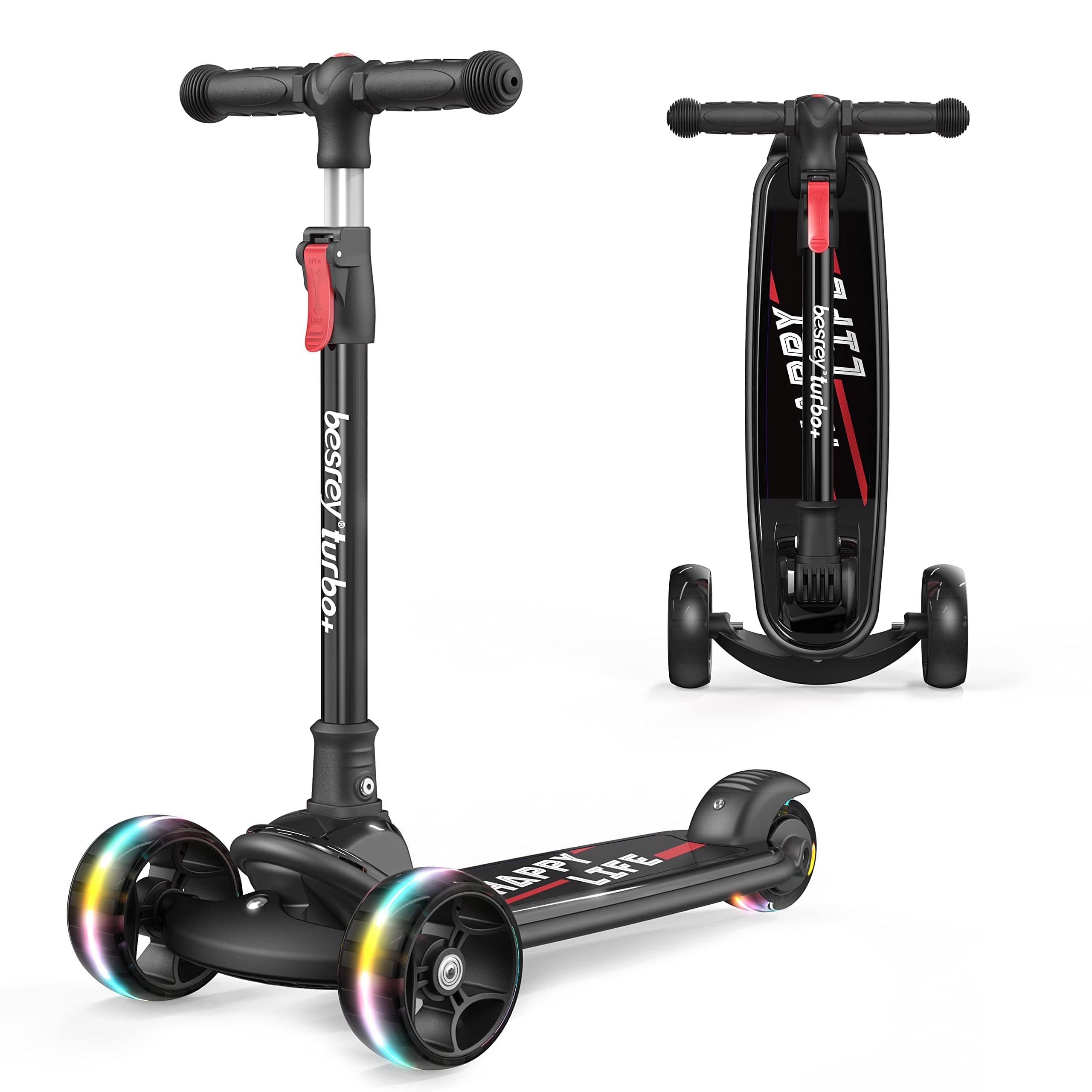 besrey Scooter Kinder Roller, der sichere Premium Dreiradscooter mit PU LED Leuchtenden Rder, Faltbarer Hhenverstellbarer KinderRoller, Leicht Belastbarkeit bis 50 kg, ab Kleinkind Junge Mdchen