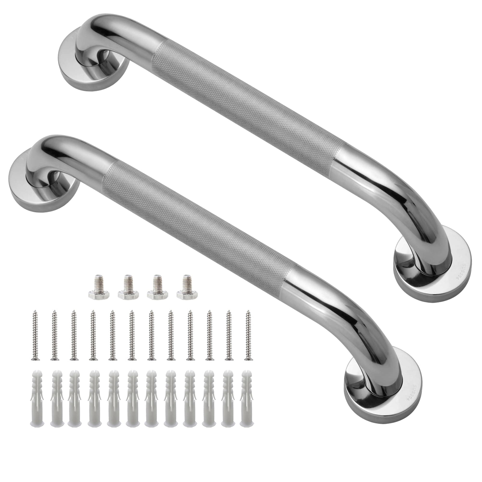 Shower Grab Bar, 2 Pack 12 Inch Bathroom Grab Bar, 1.25" Diameter 304 Stainless Steel Anti-Slip Grab Bars for Bathtubs and Showers, Handicap Shower Grab Bar for Seniors Elderly