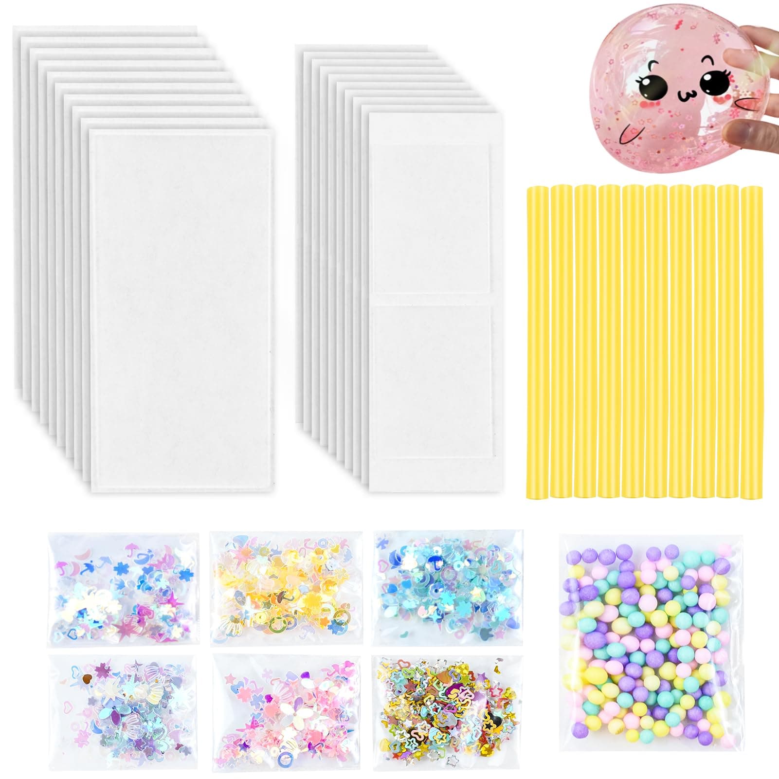 47Pcs Nano Tape Bubbles Kit Double Sided Nano Tape for Making Bubbles Tape Nano Adhesive Tape with Sequins Sticker Straw DIY Nano Tape Bubble Craft Kit Nano Glue for Kids Children Adults Girls Boys