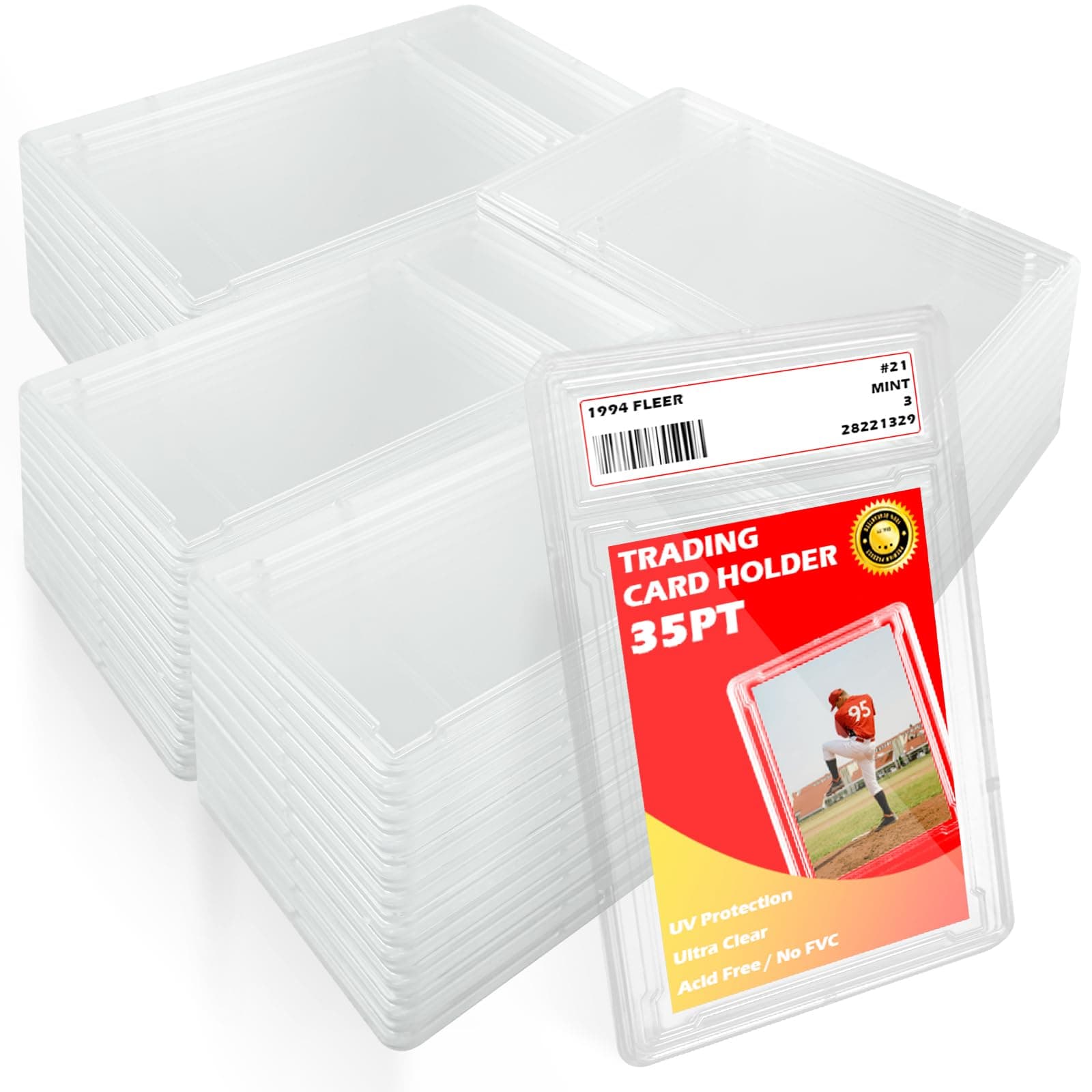 24 Pack Card Case Holder for Trading Cards- 35PT Hard Acrylic Graded Protectors Sleeves with Label Slot, Compatible with YuGiOh, MTG, Sports Cards