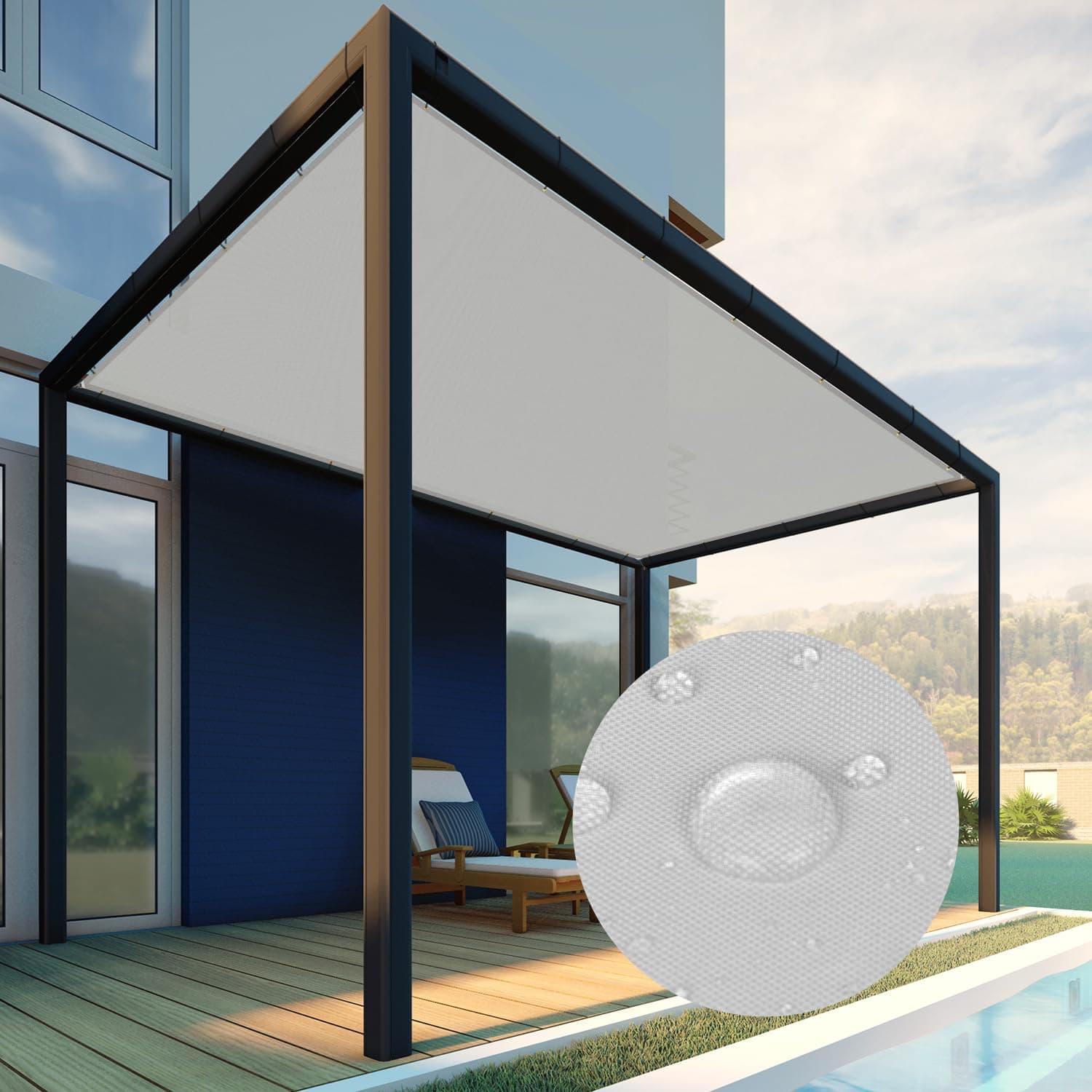 Patio Paradise 11' x 32' Waterproof Sun Shade Sail Rectangle Shade Cloth with Grommets, 260 GSM Patio Canopy Awning 95% UV Block for Backyard Deck Pergola Replacement Cover, Light Gray, Customized