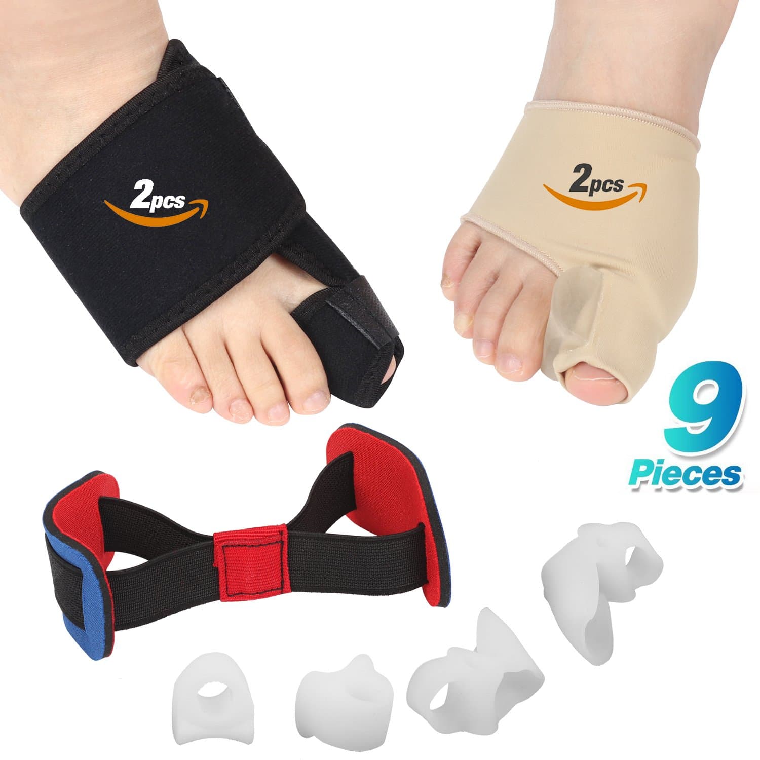 Bunion Corrector, 9 pcs Bunion Corrector and Bunion Relief, Bunion Night Splint with Super Soft Gel for Foot Pain Relief, Hallux Valgus Splint Aid Surgery Treatment Toe Separators Straighteners