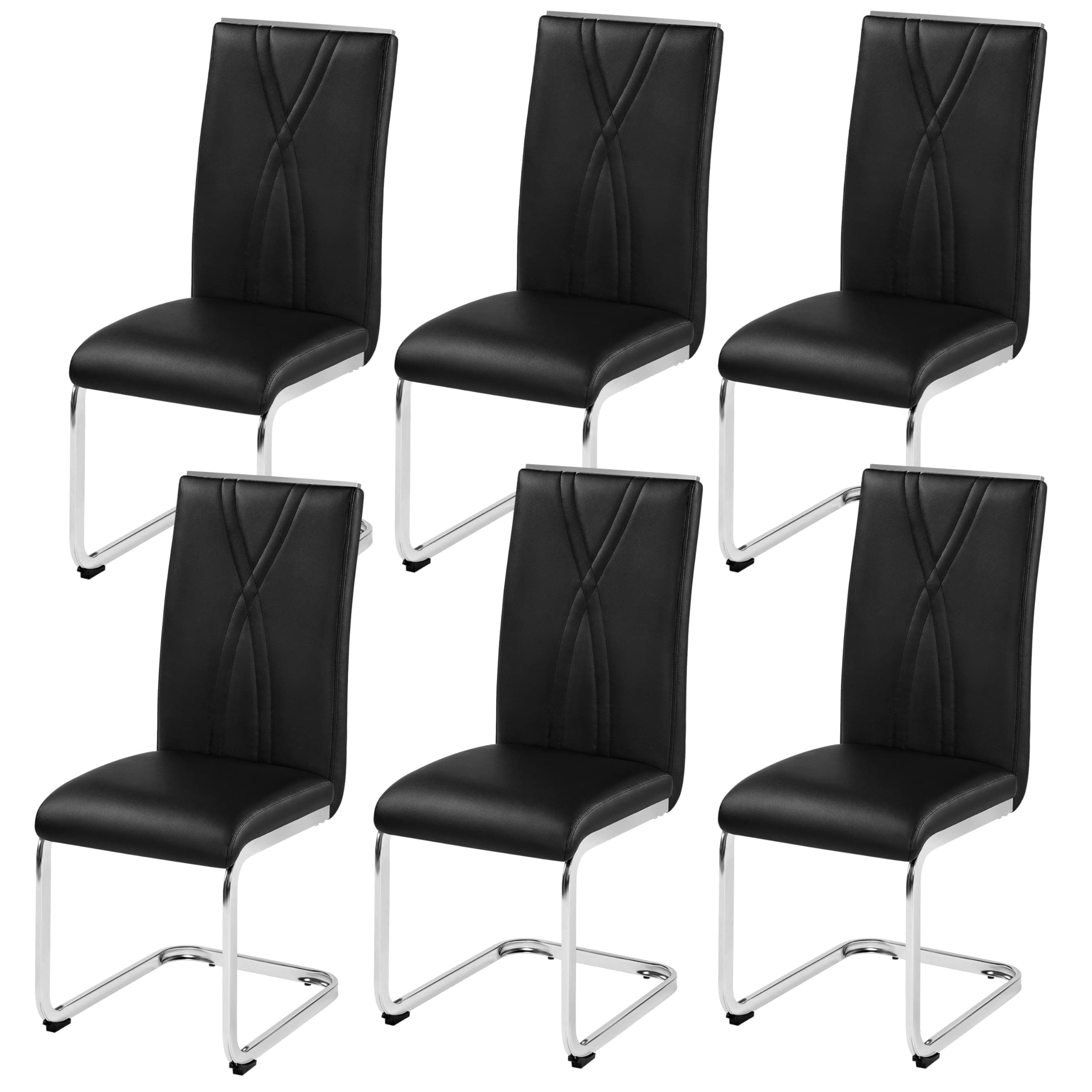 Yaheetech Dining Chairs Set of 6 Modern Kitchen Chairs with Faux Leather Seat and Sturdy Metal Legs for Dining Room, Kitchen, Black