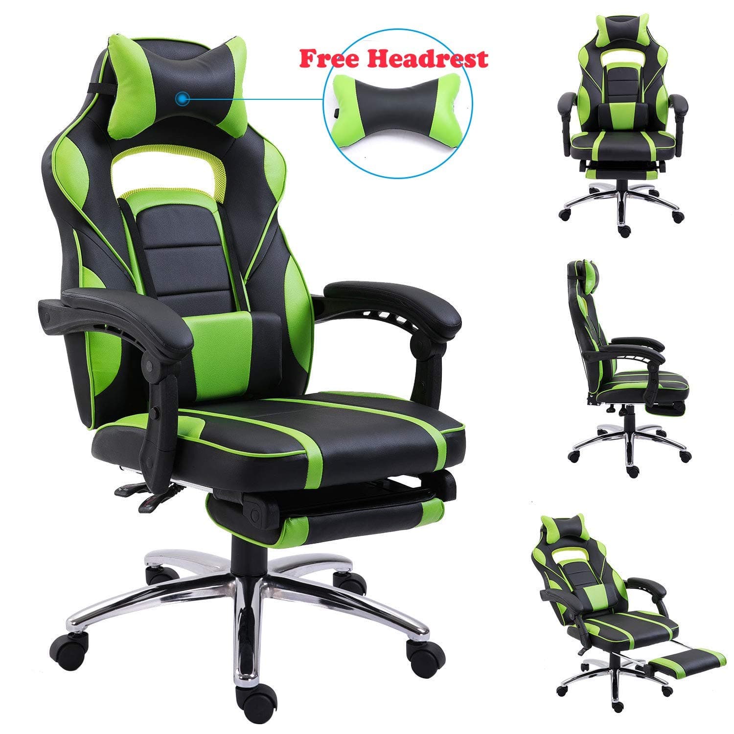 Gaming Chair with Footrest,White Racing Style Reclining Computer Office Chair High Back Ergonomic Desk Chair Comfy Swivel Chair with Adjustable Headrest and Lumbar Support,White osmlvjj