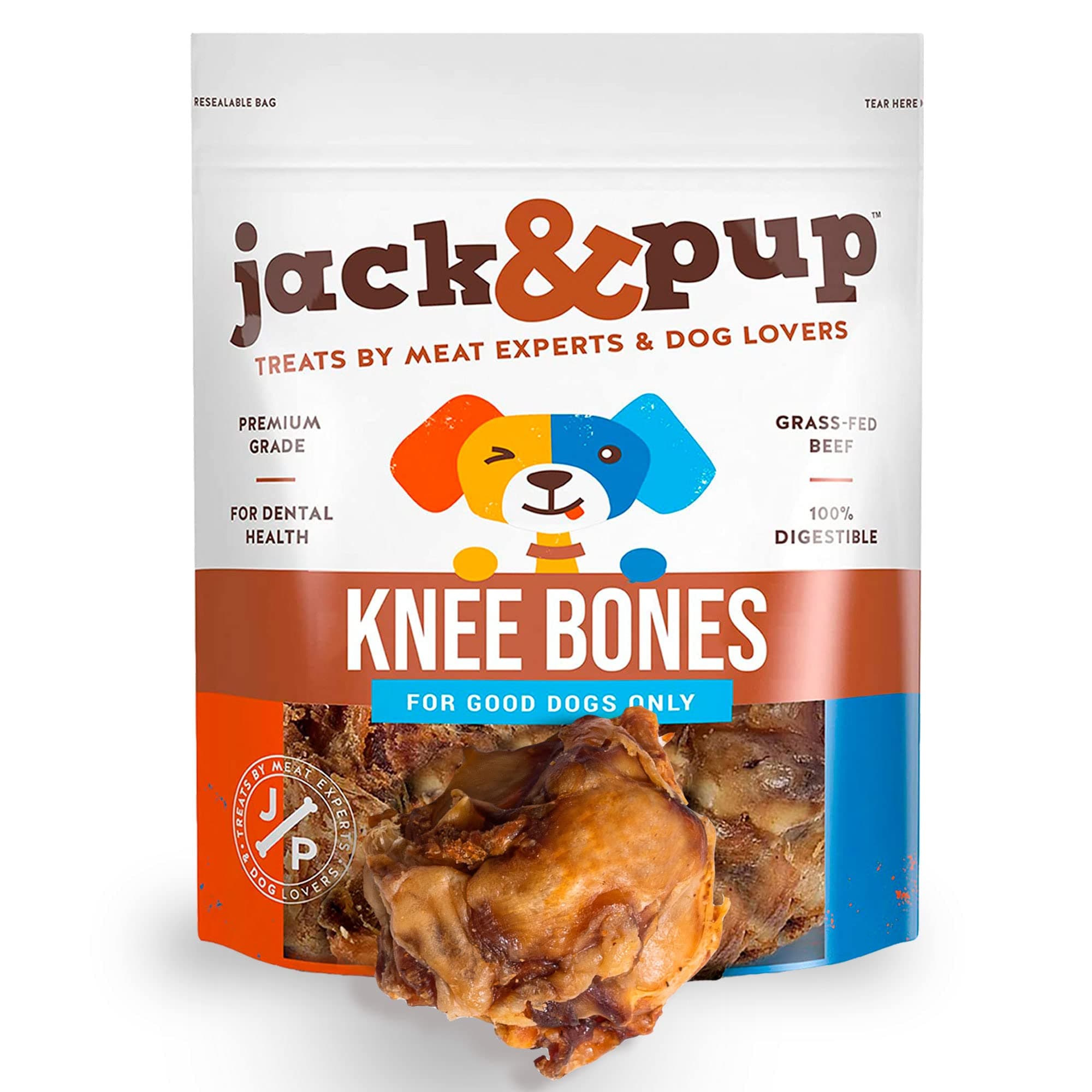 Jack&Pup Dog Bones (10 Pack) Knee Caps for Dogs | Single Ingredient Dog Bones Long Lasting | Savory Meaty Dog Bones