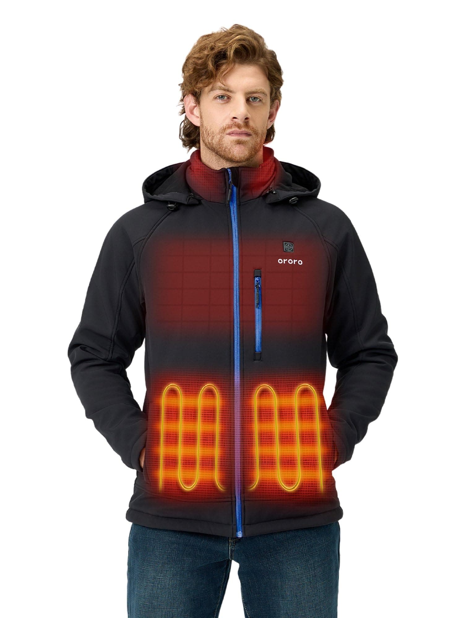 ORORO Men s Soft Shell Heated Jacket with Detachable Hood and Battery Pack