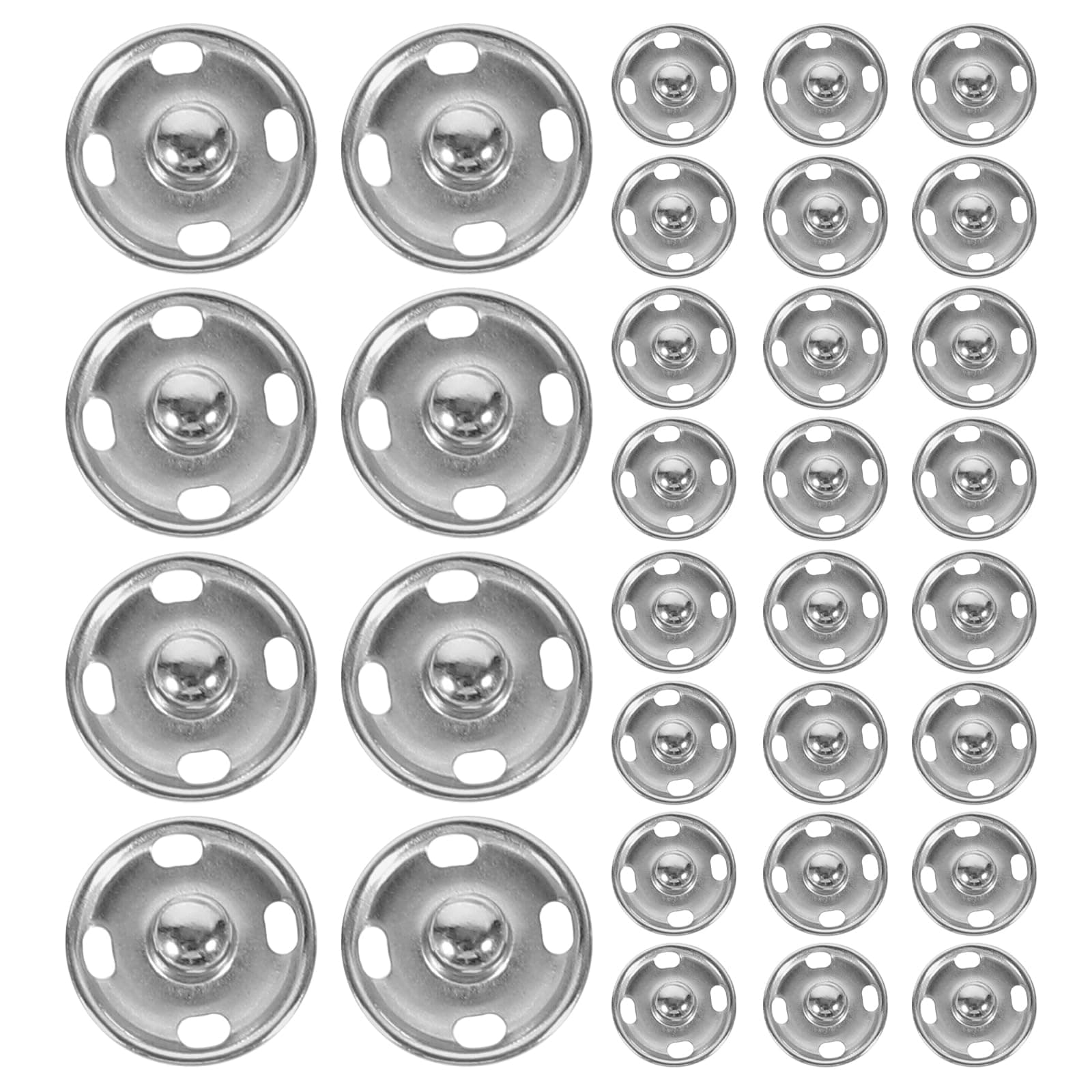 rosenice Sew On Snaps Buttons Metal Snaps Fasteners Press Studs Buttons 50 Sets Brass Fasteners DIY Craft Accessory (15mm-Silver)
