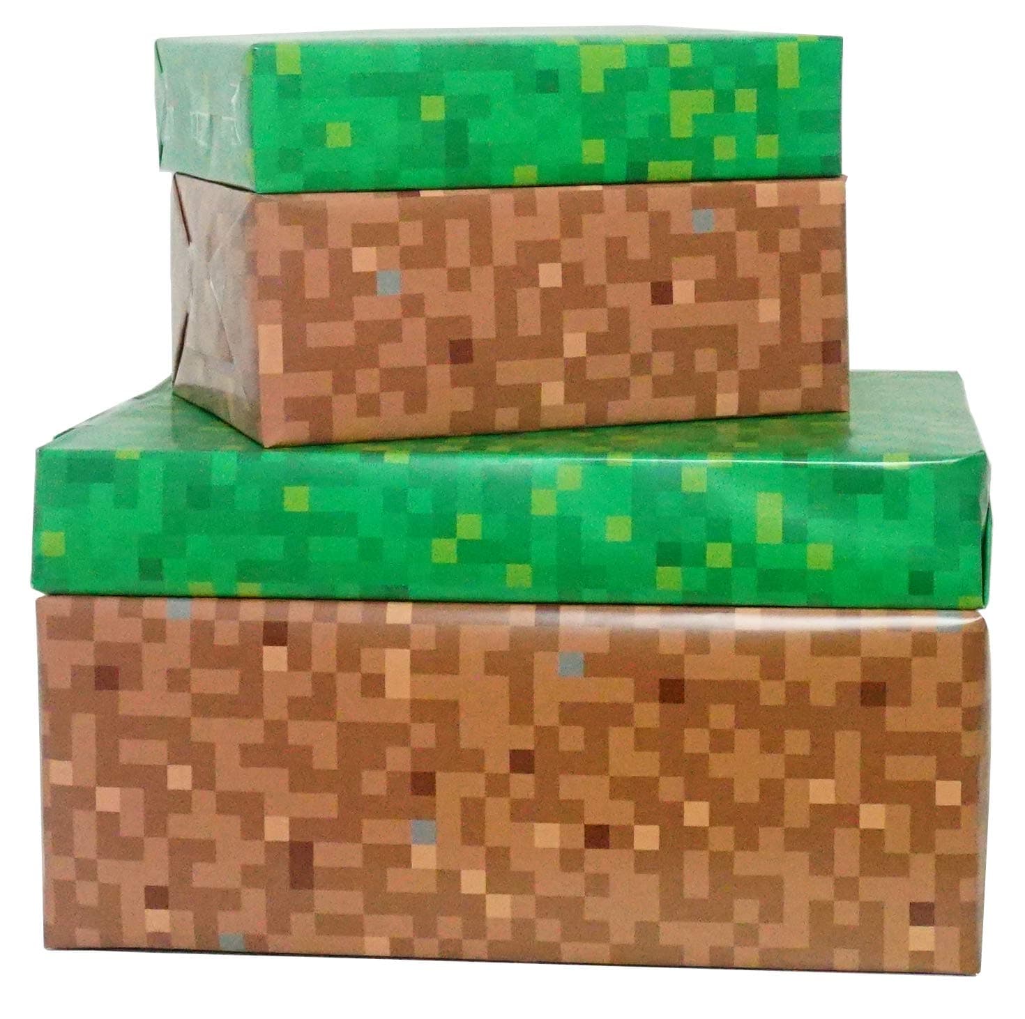 Pixel - Premium Gift Wrapping Paper - Double Sided - Green/Brown - 4 Sheets