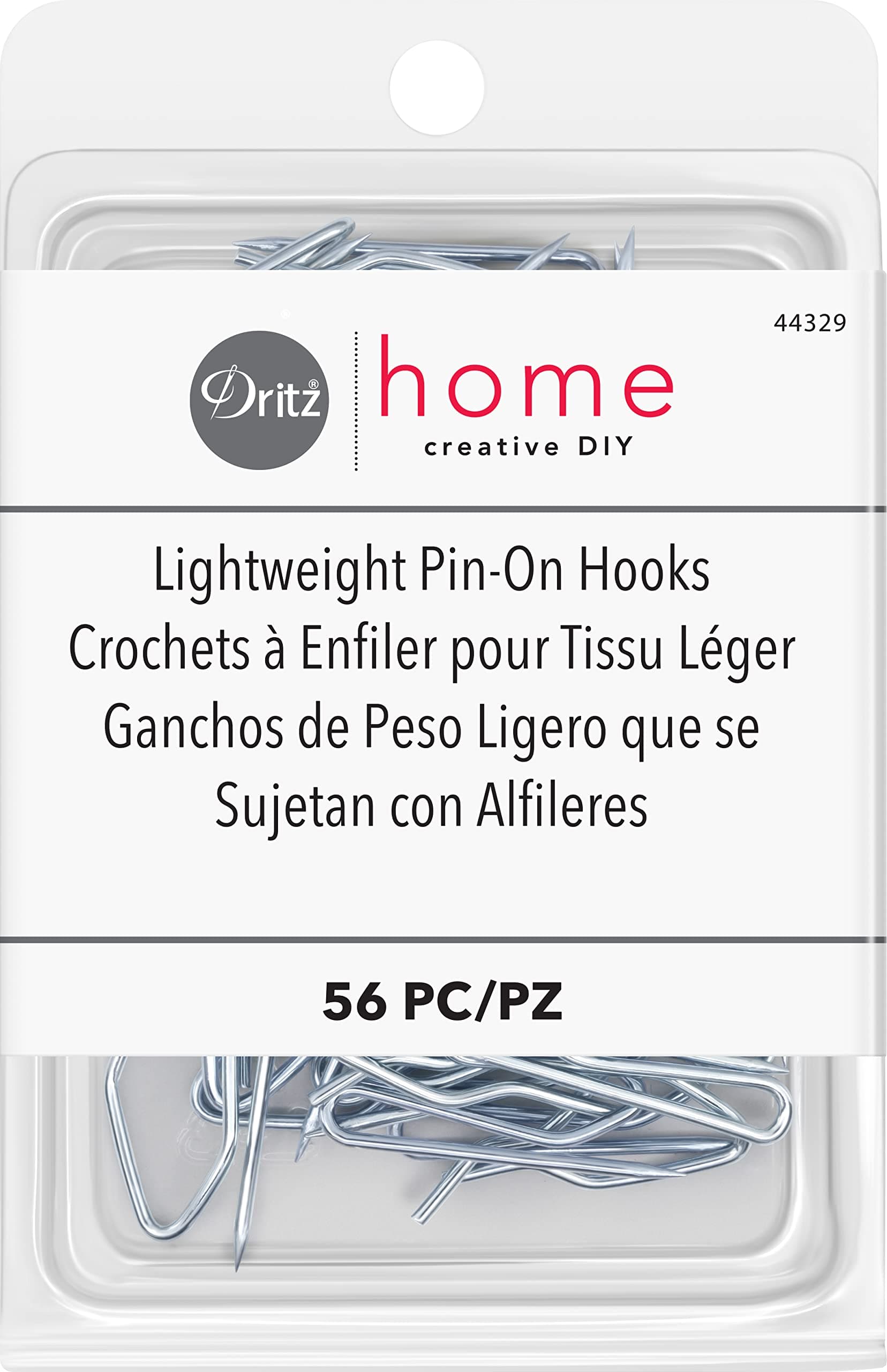 Home 44329 Lightweight Pin-On Drapery Hooks (56-Piece), Silver
