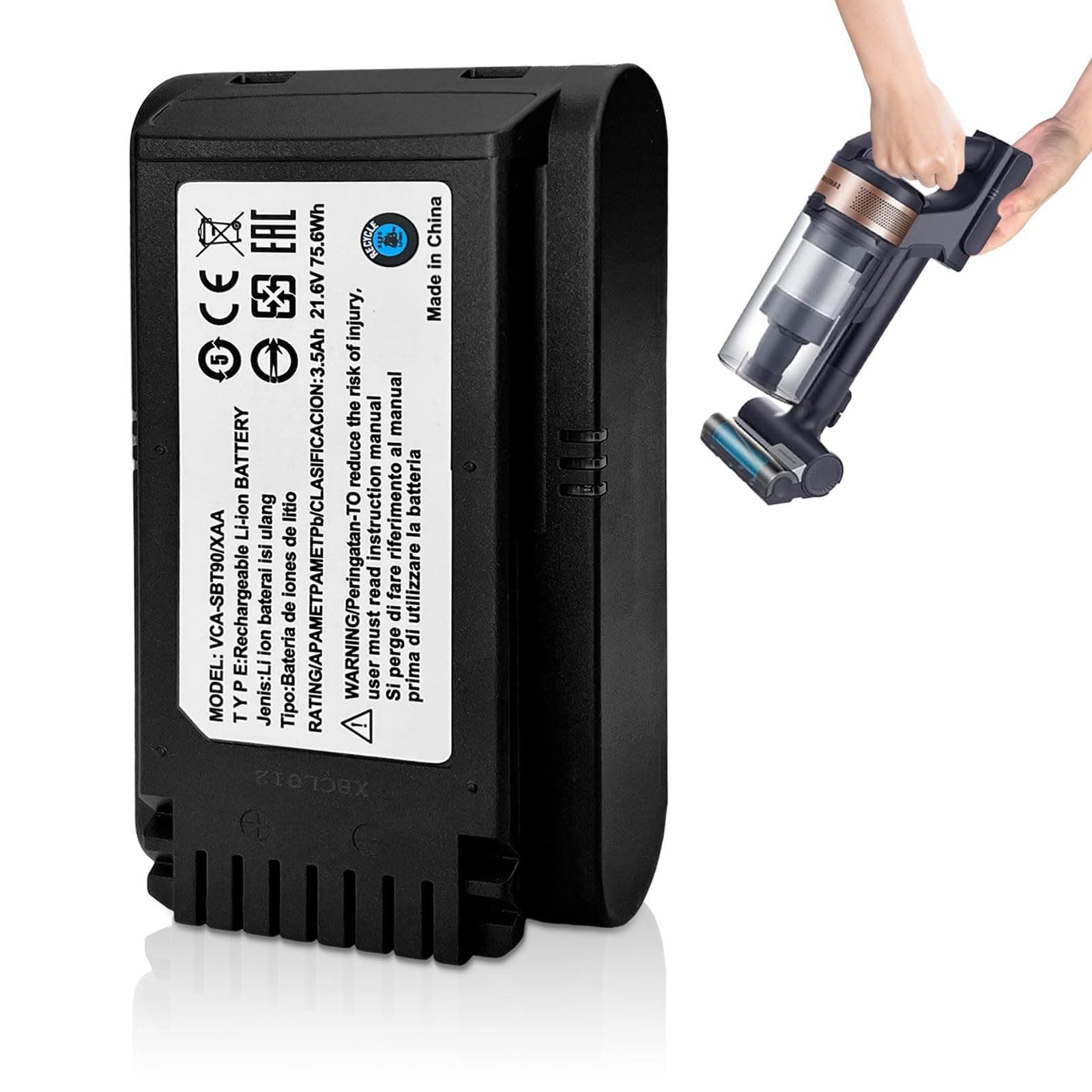 Battery for Samsung Jet 60, Jet 70 75 75+, Jet 90 90+ Series Cordless Stick Vacuum Cleaner Battery, Replacement for VCA-SBTA60 VCA-SBT90 VCA-SBT90EB Model Battery, 3.5Ah 21.6V 75.6Wh