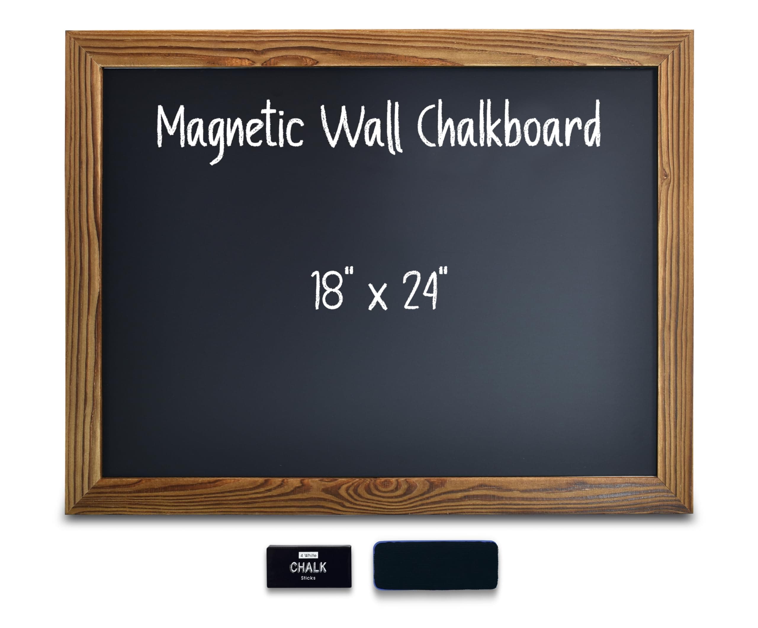 Better Office Products Magnetic Wall Chalkboard, Large Size 18" x 24", Rustic Wood Frame, Chalkboard Sign, Vertical or Horizontal Wall Mount, Includes Chalk and Eraser,(Rustic Brown)