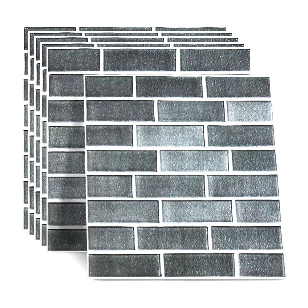 CoCo Living Wall Tile Sticker Backsplash Peel & Stick Self-Adhesive 3D Decorative Panels Wallpaper for Kitchen Bathroom Living Room, Stone Brick Design, 12x12 inch, 6 Sheets, Grey