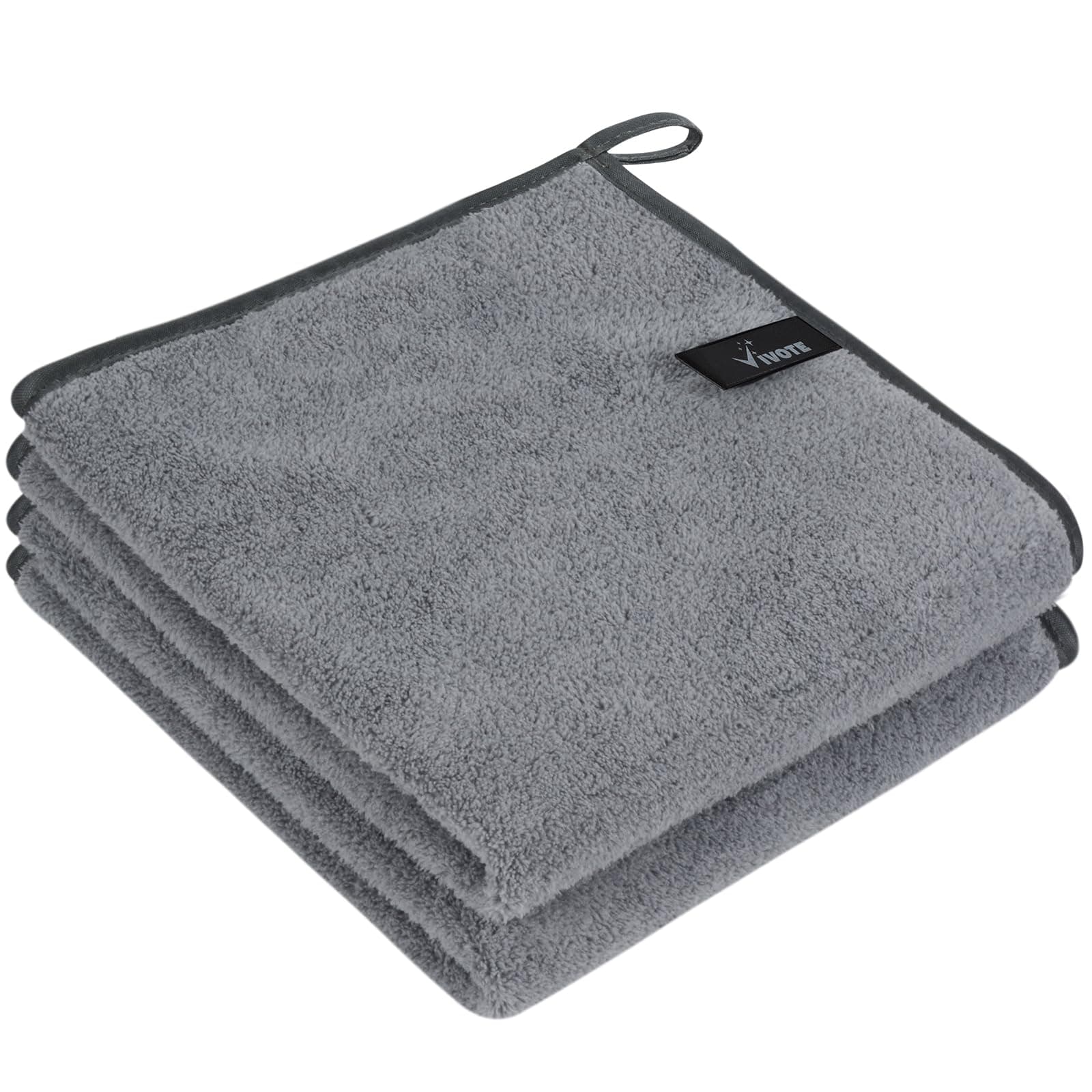 VIVOTE Microfiber Hand Towel, Super Soft & Absorbent Hand Towels with Hanging Loop, Quick Dry Kitchen Hand Towels,Durable Drying Hand Towel for Bathroom, 2 Pieces Grey, 40 x 40 cm