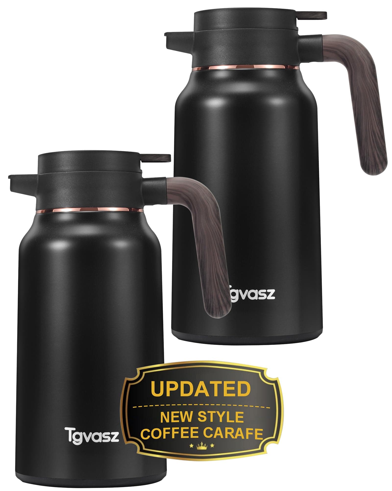 2 PCS Thermal Coffee Carafe 70 oz - 36 Hour Stainless Steel Carafes for Hot Liquids-Insulated Coffee Carafes For Keeping Hot/Cold Coffee, Tea, Water, Drink Dispenser for Parties(Black+Black)