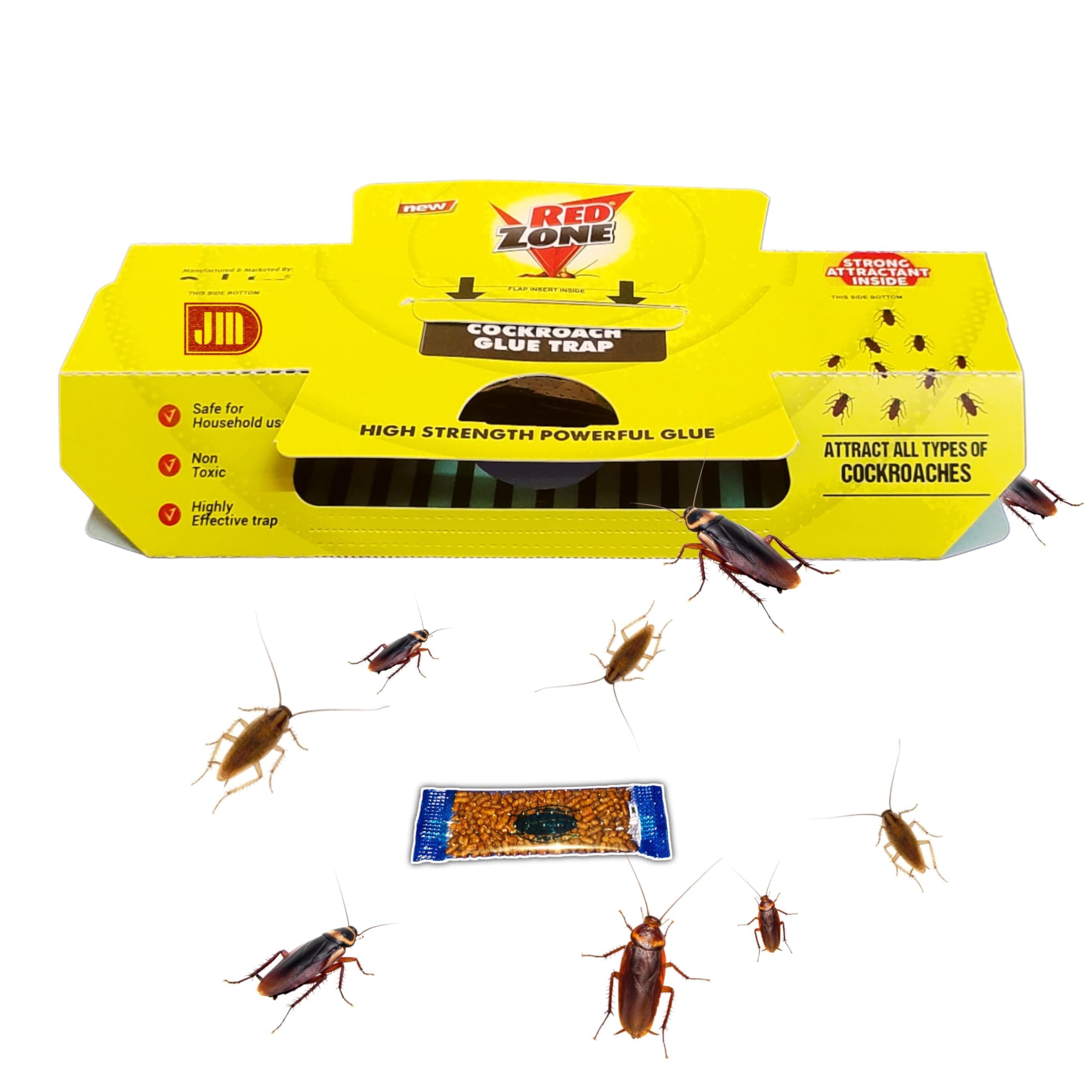 JM Cockroach Glue Traps with Free Bait - The Powerful Super Hit Roach Catcher | Non-Toxic, Safe for Kids & Pets | No.1 Cockroach Glue Trap (25)