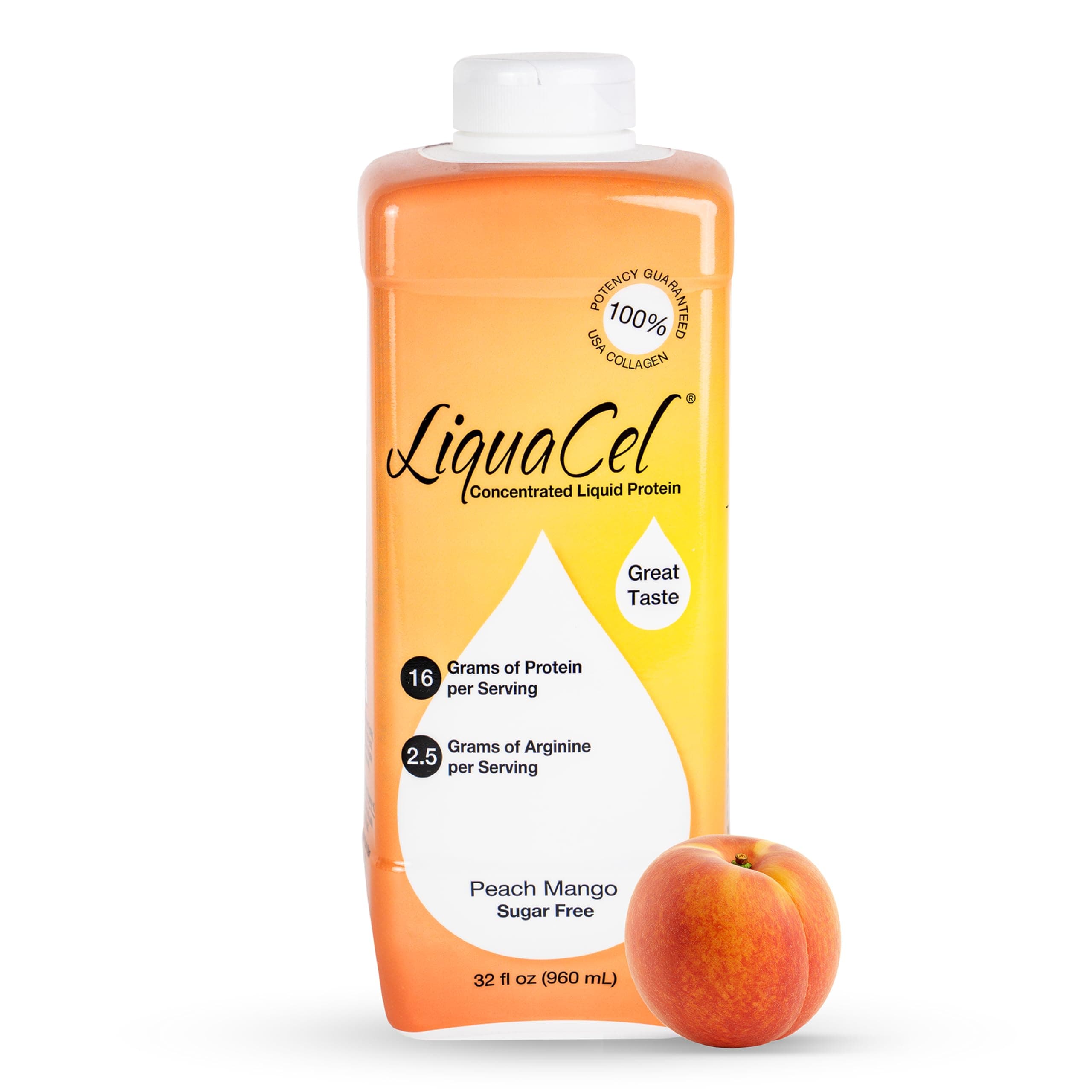 Liquacel Liquid Protein Sugar Free Peach Mango 1 X 32oz Bottle by Global Healing