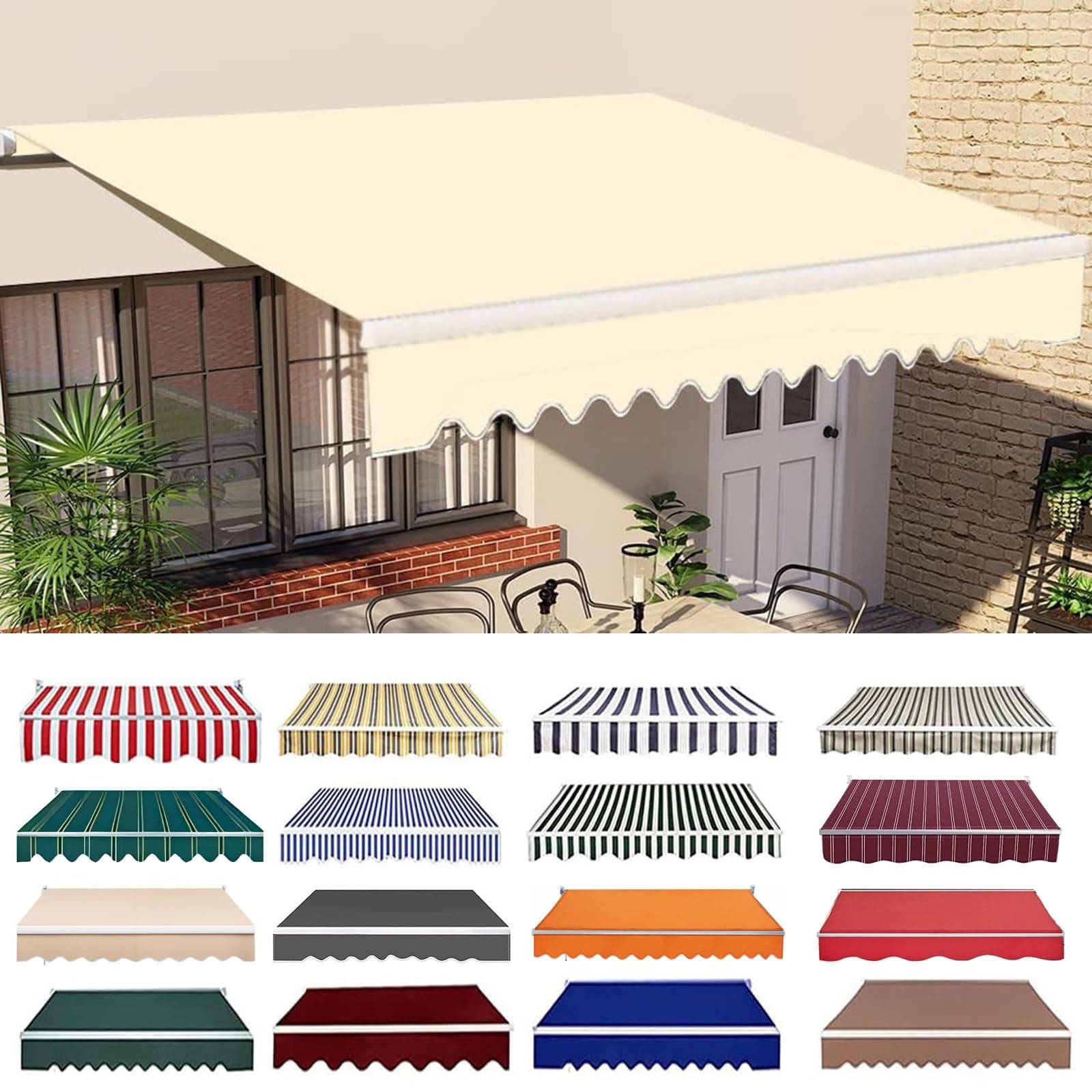 Retractable Patio Awning Fabric Replacement 100% 280g Polyester Cloth Sunshade Canopy Cover Water-Resistant Sun Shade Cover for Window Door Market Deck (Color : H, Size : (9.8 X 8.2 ft))