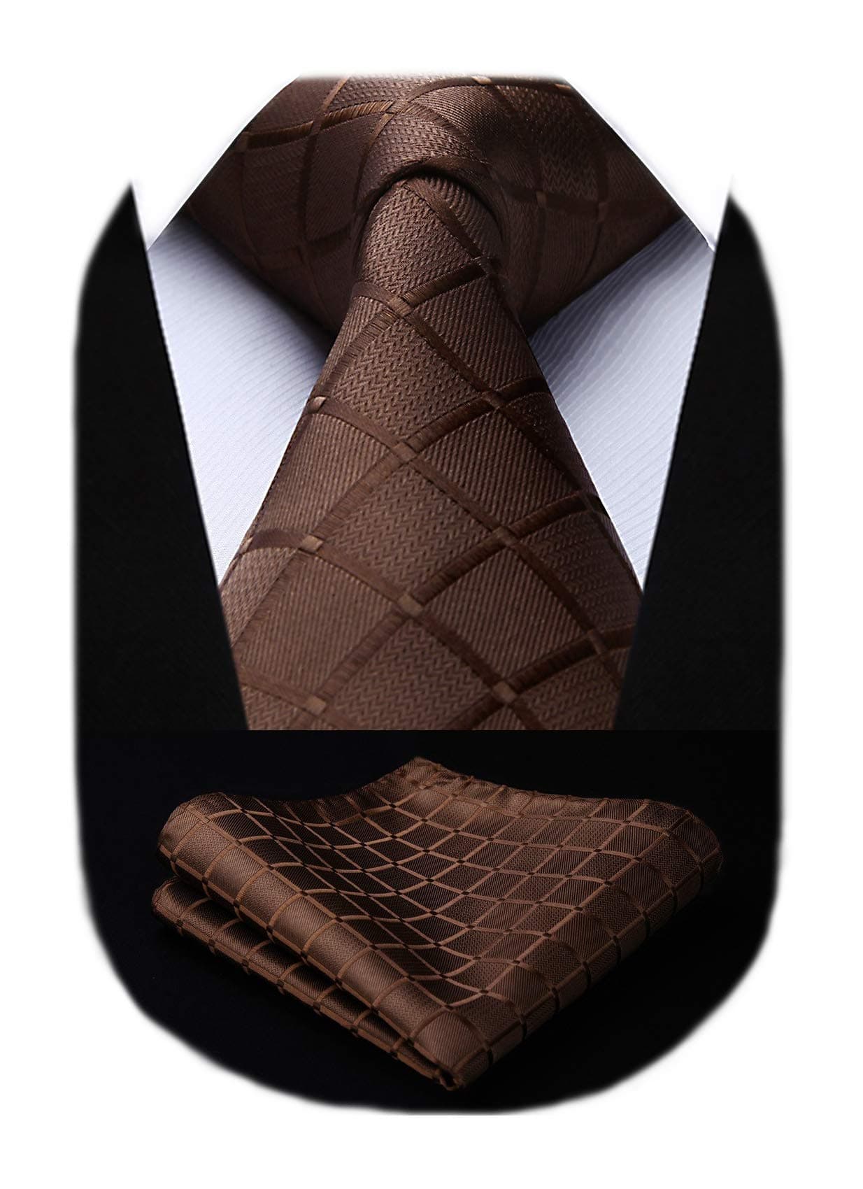 SetSense Men's Plaid Jacquard Woven Tie Necktie Set