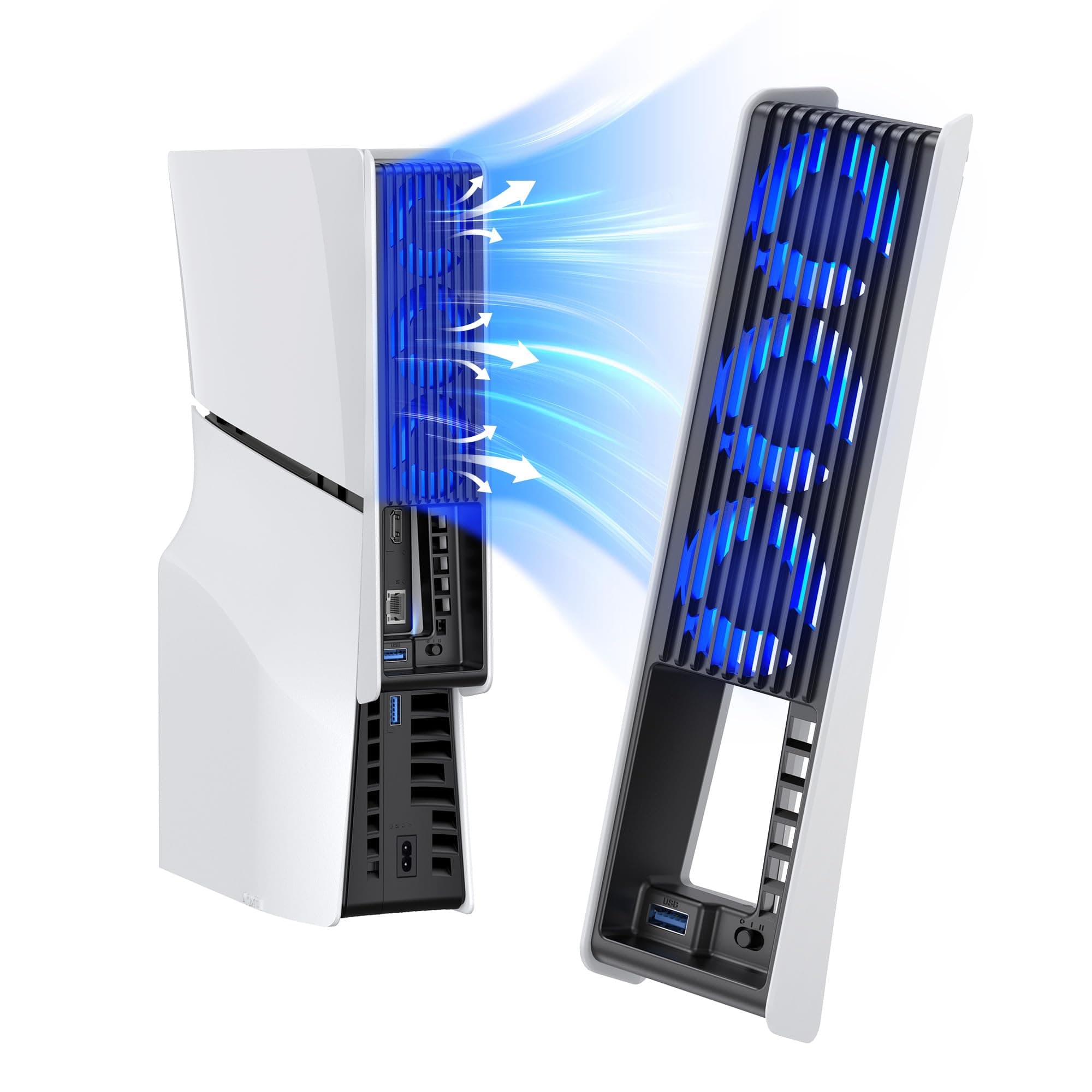 – KIWIHOME Cooling Fan for PS5 Slim, Efficient Cooling Accessories with 3 Larger Fans, Adjustable Speed, Auto On/Off, USB3.0 Port & LED, Not for PS5 2020/Pro 2024