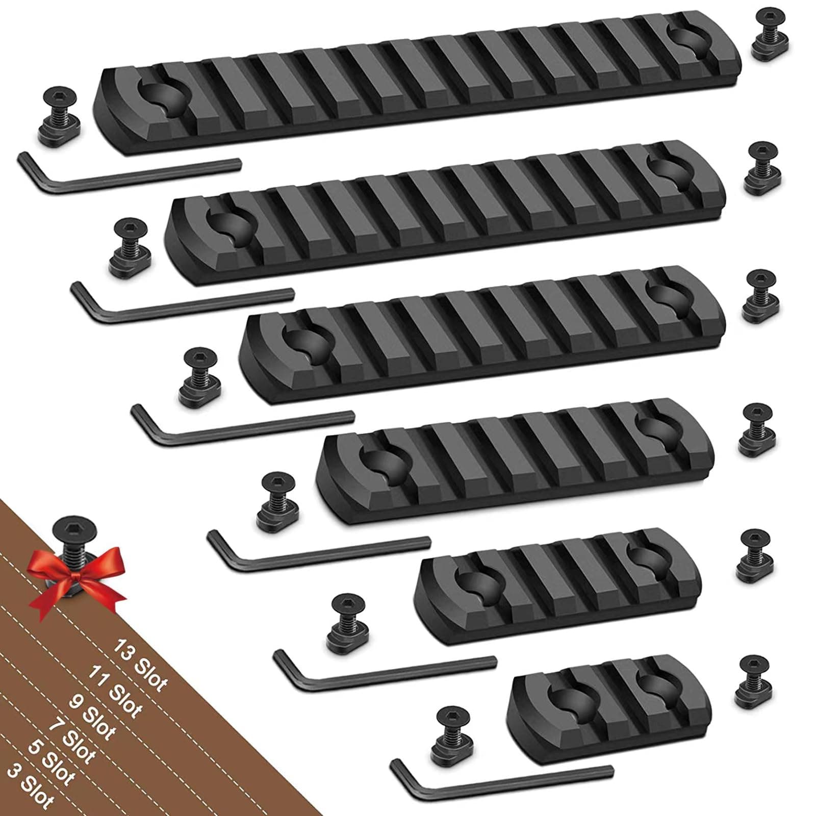 Bontok Single Picatinny Aluminum Accessory Rail Set 3 5 7 9 11 13 Slots with 13 T-Nuts & Screws, 6 Wrench-Rounded Corner
