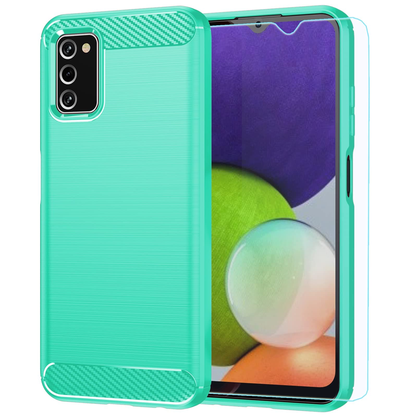 M MAIKEZI for Samsung A03S case, Galaxy A03S case with HD Screen Protector, Fashion Shock-Absorption Flexible TPU Bumper Soft Rubber Protective Case Cove for Samsung Galaxy A03S (Mint Brushed TPU)